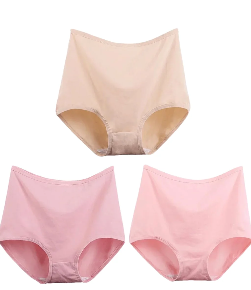 Bragas de algodón para mujer, 3 piezas, ropa interior de cintura alta, transpirables, color liso