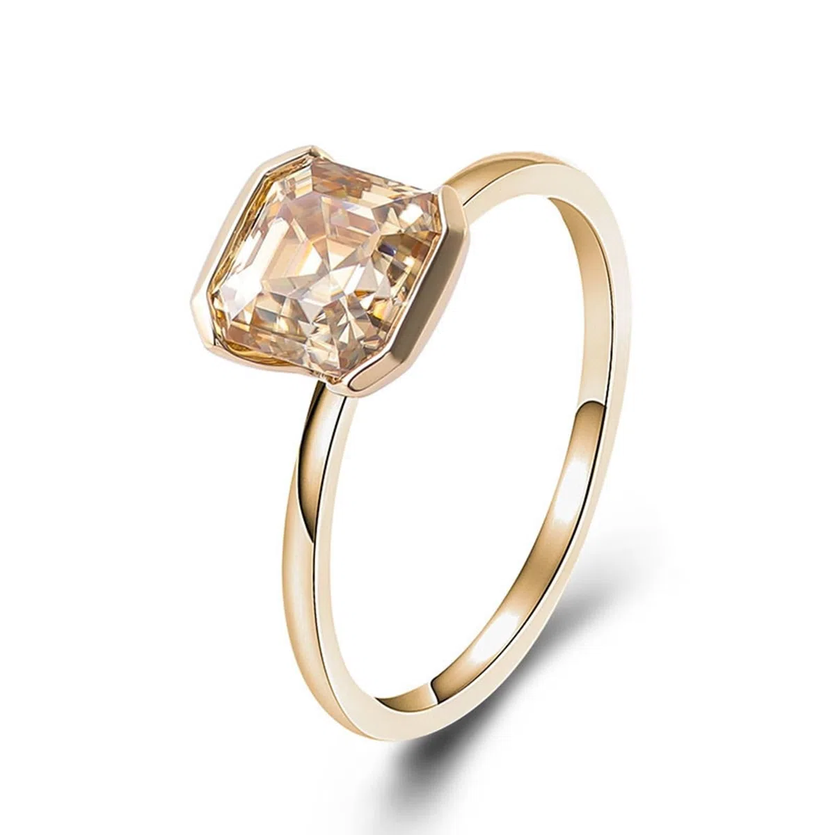 Anillos de oro amarillo de 18 quilates Moissanita, Anillos de pareja Simple, Rectangular Champán Solitario Moissanite Anillos Mujeres