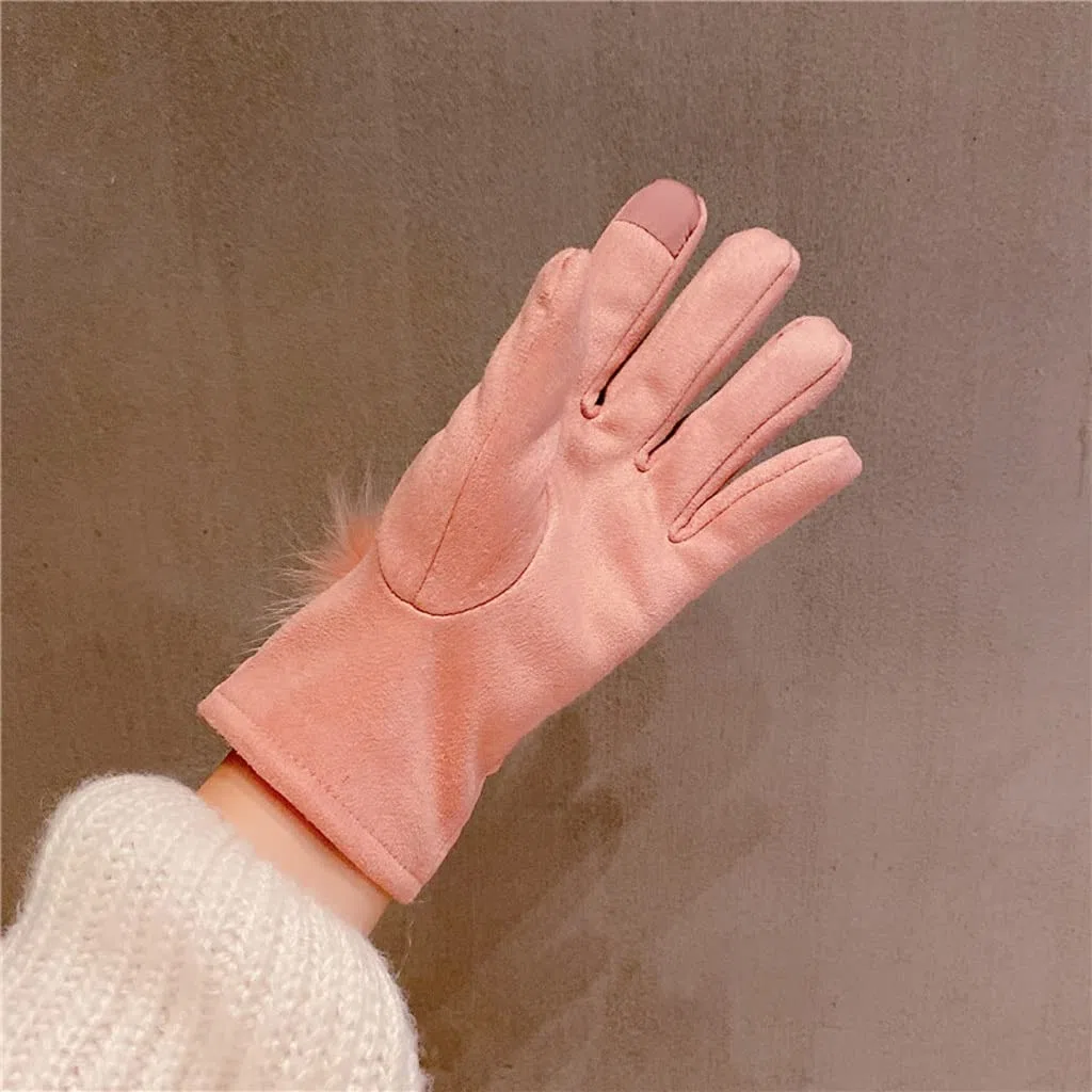 Guantes de invierno para mujer, con pantalla táctil y terciopelo para ciclismo, guantes de conducción de ciclismo al aire libre, guantes de algodón para exteriores (color: A)