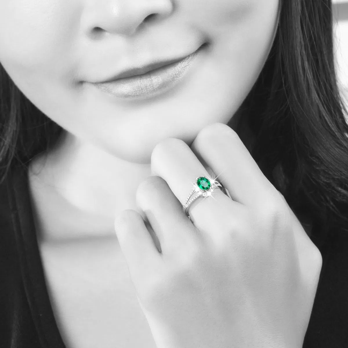 Anillo de compromiso para mujer de platino, anillos de promesa de boda con esmeralda ovalada de 1 ct y moissanita 0,39 quilates, tamaño H 1/2-V 1/2, 61 (19.4), Platino, Esmeralda sintética