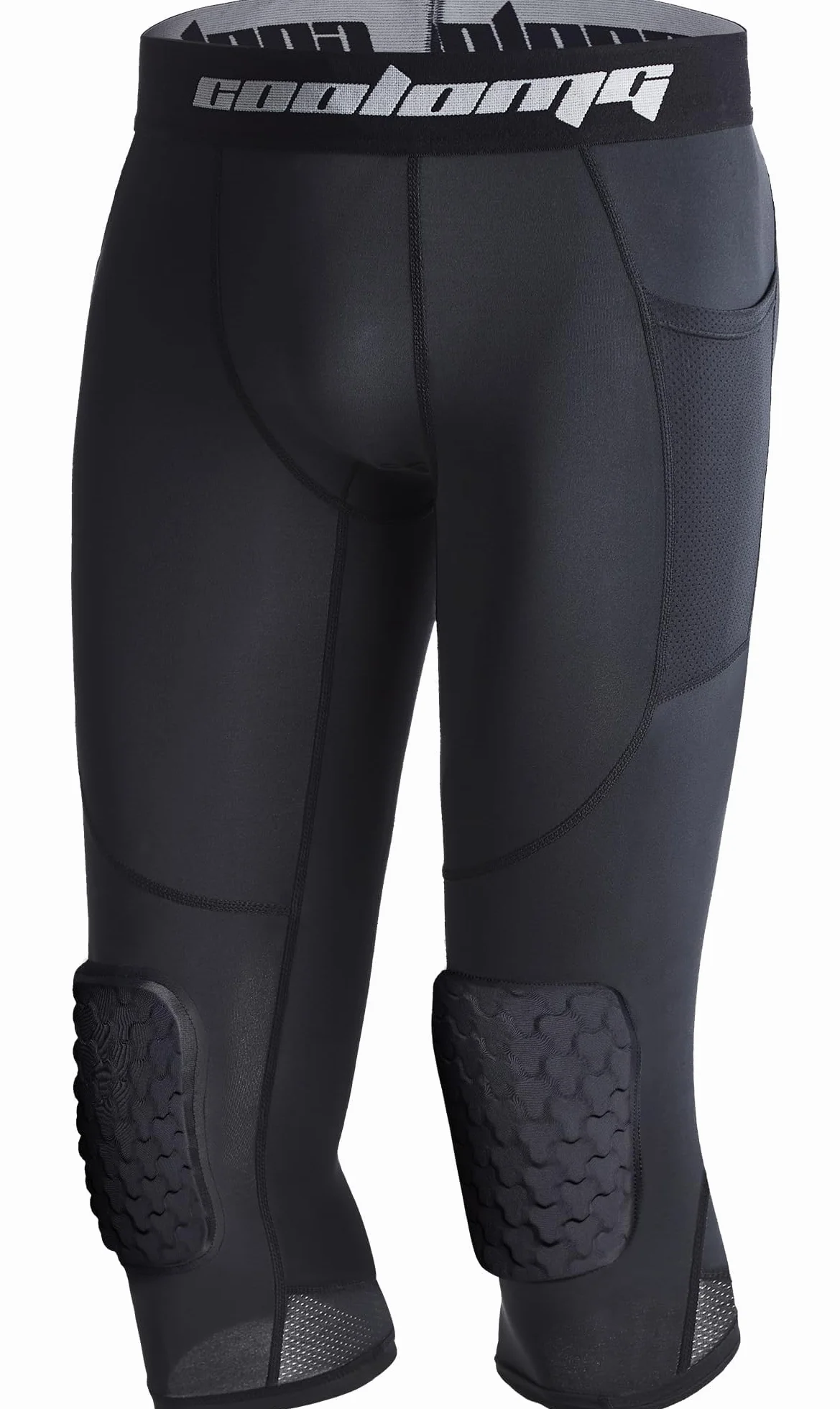 COOLOMG Pantalones de baloncesto con rodilleras para niños, mallas de compresión 3/4 acolchadas