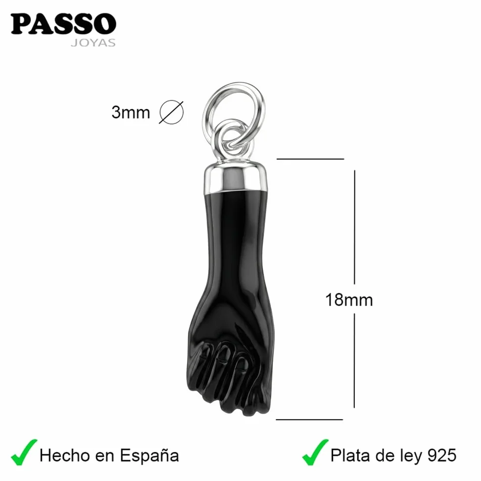 Passo Colgante mano negra en plata 925 - Amuleto mal de ojo en un colgantito puño color azabache - El colgante higa o figa se envía en una caja de regalo