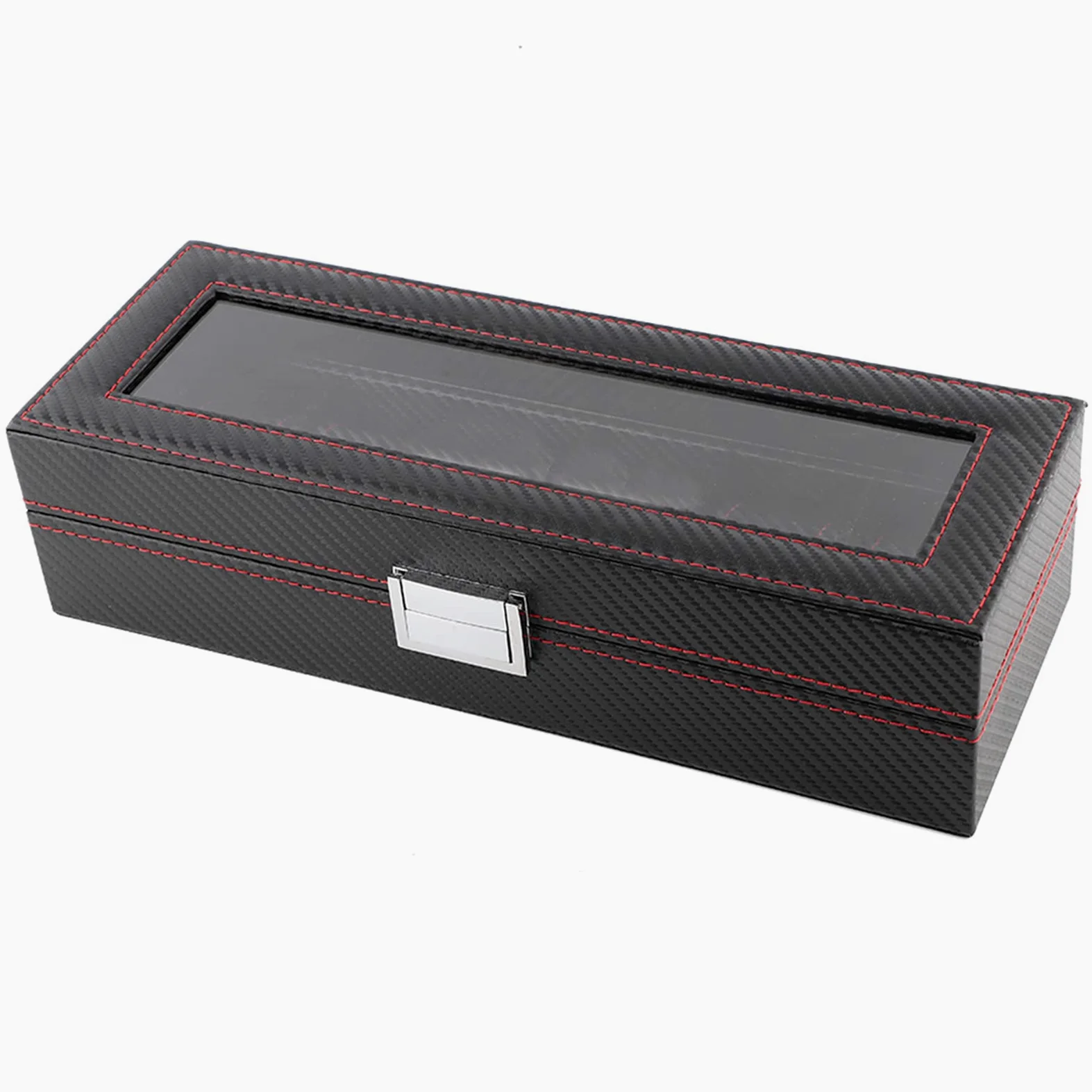 Akozon Caja De Reloj De Fibra De Carbono con 6 Ranuras, Estuche De Viaje para Organizador De Almacenamiento De Exhibición De Joyería