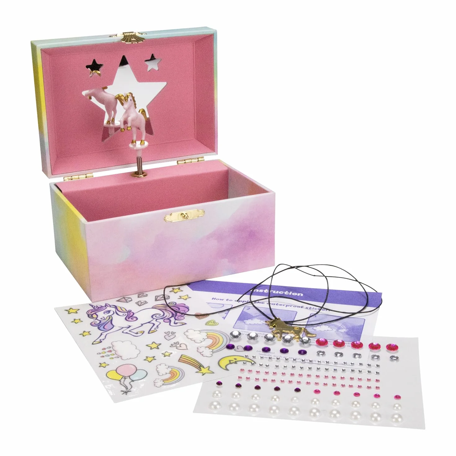 GICO Joyero DIY Unicornio para Niñas con Música, Figura Giratoria y Espejo 15 x 13 x 9 cm