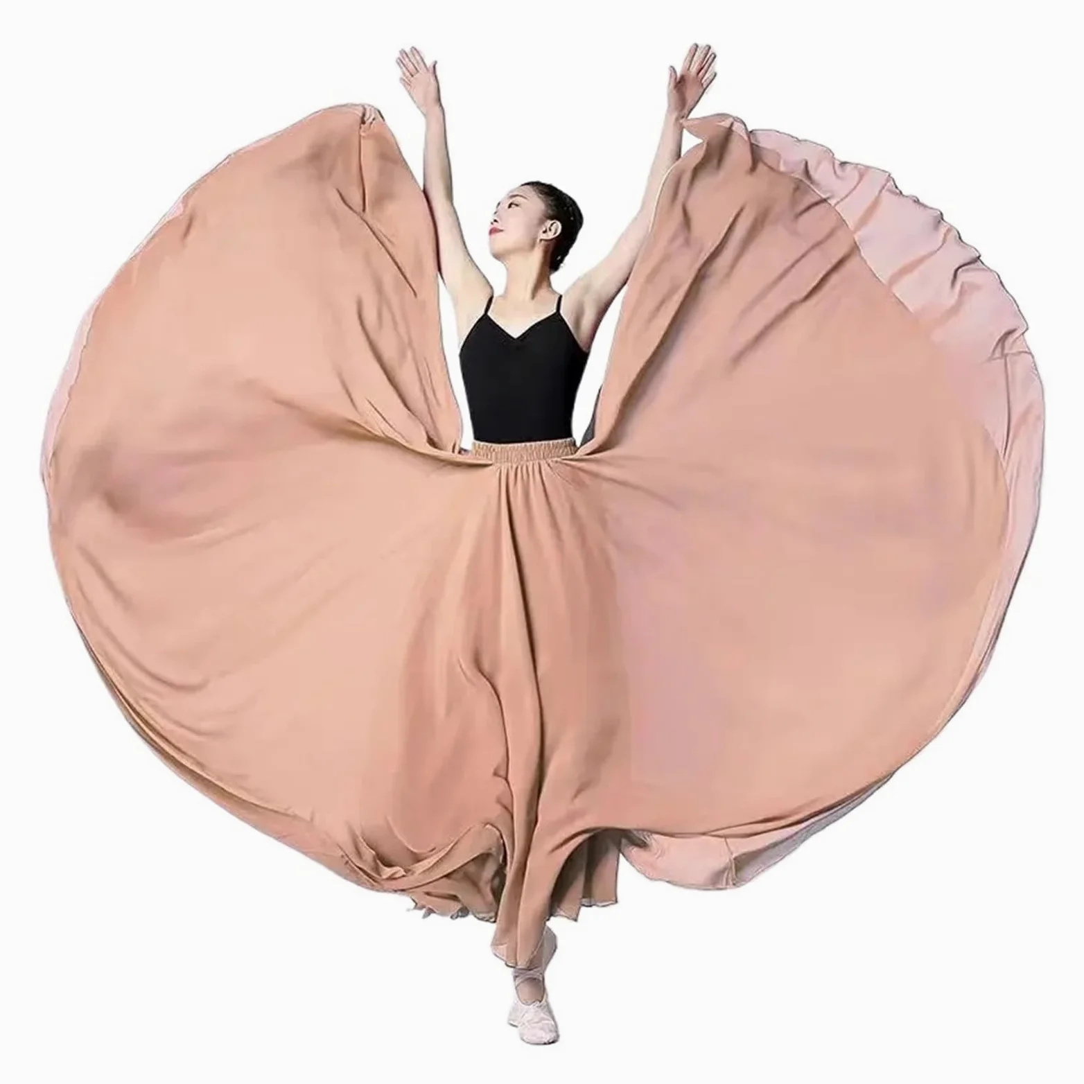 Falda de gasa 720 grados for mujer, faldas largas 2 capas, ropa elegante actuación, falda, práctica ballet con vuelo grande