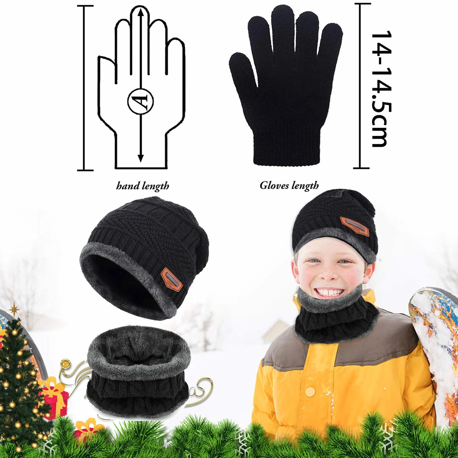 Yutdeng Bufanda Gorro Guantes Beanie Unisexo Niño Set de Bufanda Conjunto de Guantes Punto Sombreros Invierno Regalos Niño