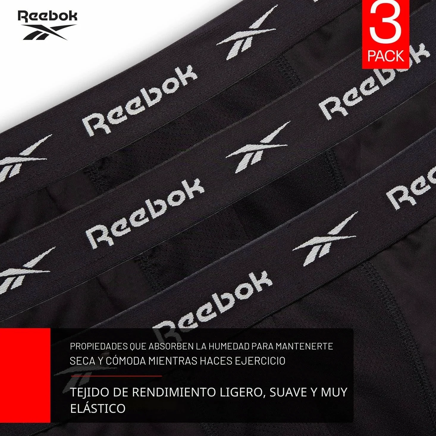 Reebok Hogan Reebok - Calzoncillos Deportivos Transpirables para Hombre (3 Unidades), Color Negro, Blanco, Gris Jaspeado, Negro, XL Hombre (Pack de 3)