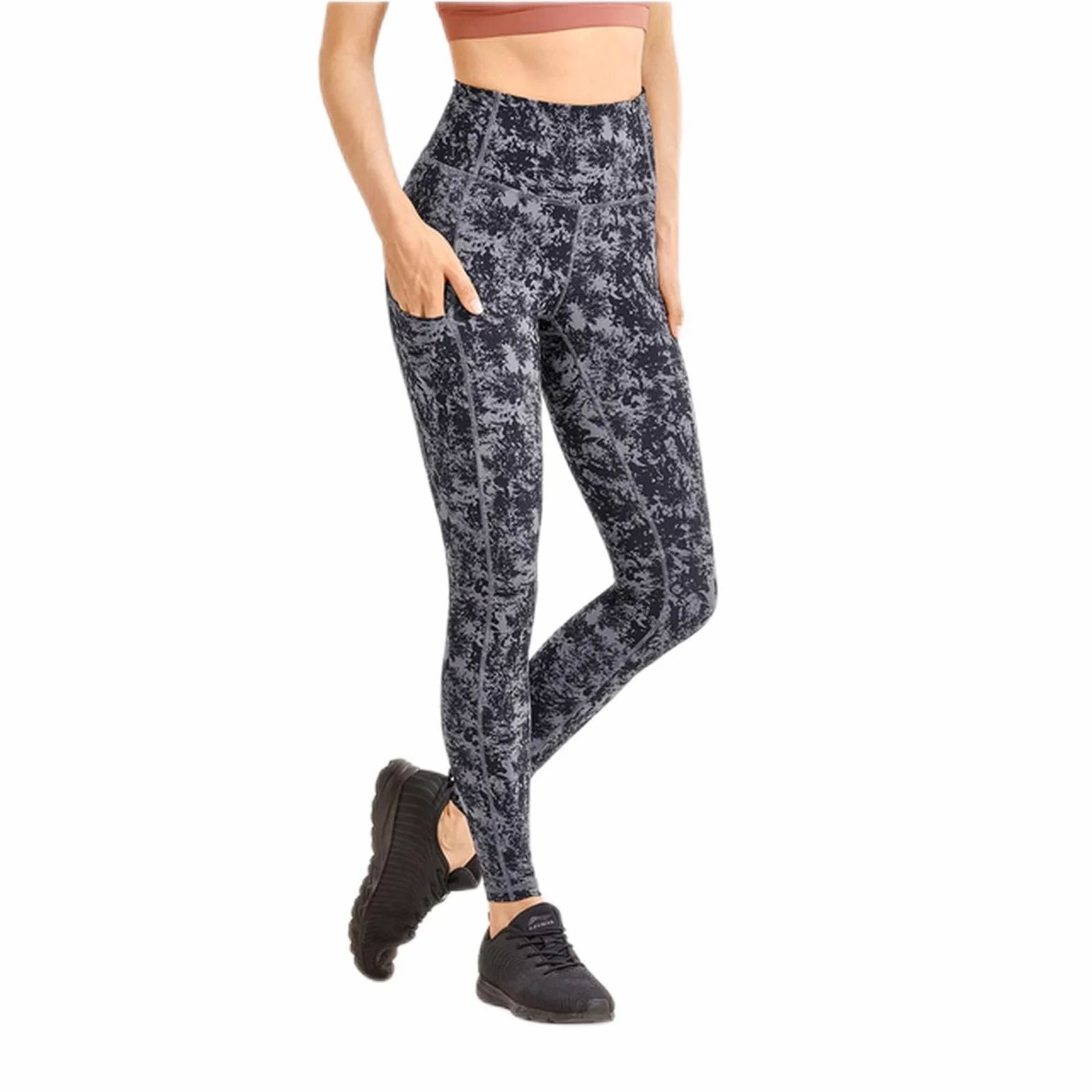 Polainas Impermeables Pantalones de yoga de cintura alta de las mujeres con bolsillos desnudos sentimientos de entrenamiento Leggings Polainas Trail Running ( Color : Texture Pattern30 , Size : Large