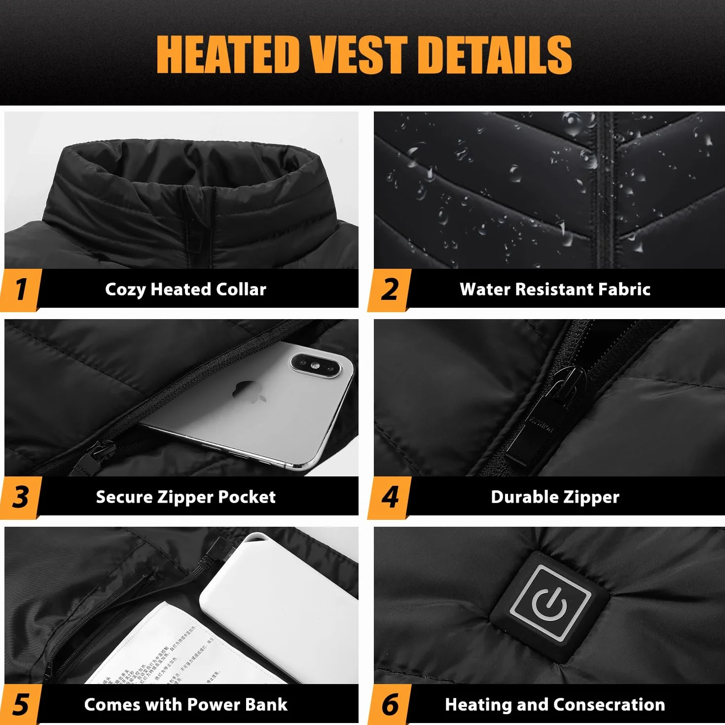 Tiazhan Chaleco Calefactable, Beheizbare Weste con Powerbank/9 Zonas, Chaqueta Calefactable Ligera y Recargable, Chaqueta Calefactable Iteligente, para Hombre/Mujer