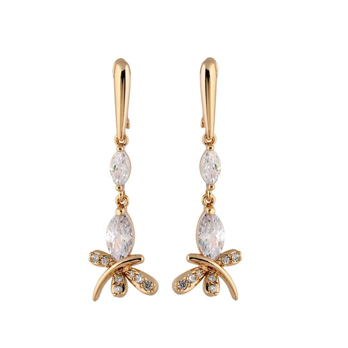 KnSam Pendientes de oro blanco 750 de 18 quilates para mujer, diseño de libélula con moissanita, talla marquesa, pendientes de oro Au750, sin níquel, plata