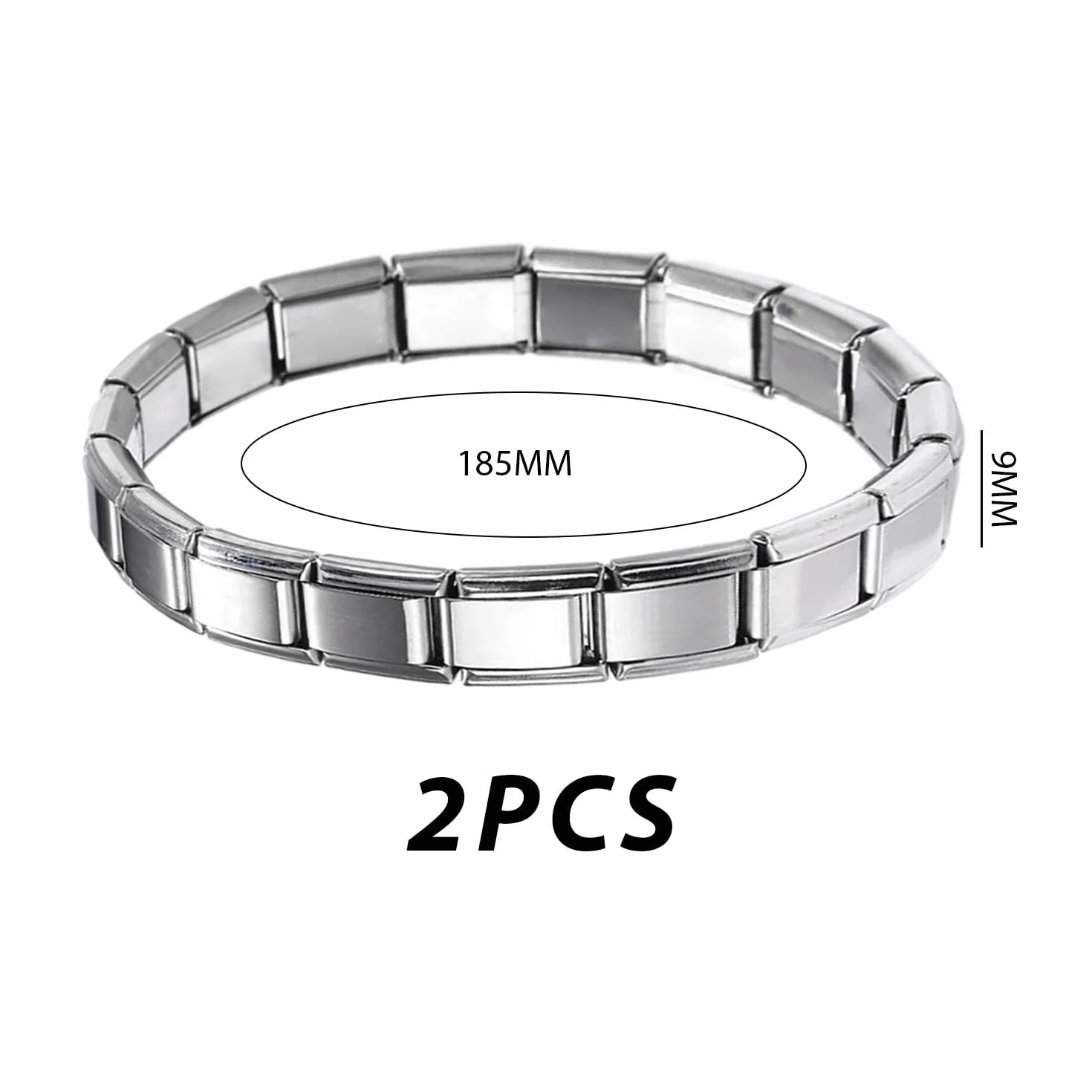 SLEEKEE 2 pulseras de plata de 9 mm para hombre, estilo italiano, pulseras de parejas, pulsera elástica de acero inoxidable, pulsera de titanio de acero inoxidable, regalo para amigos, Acero