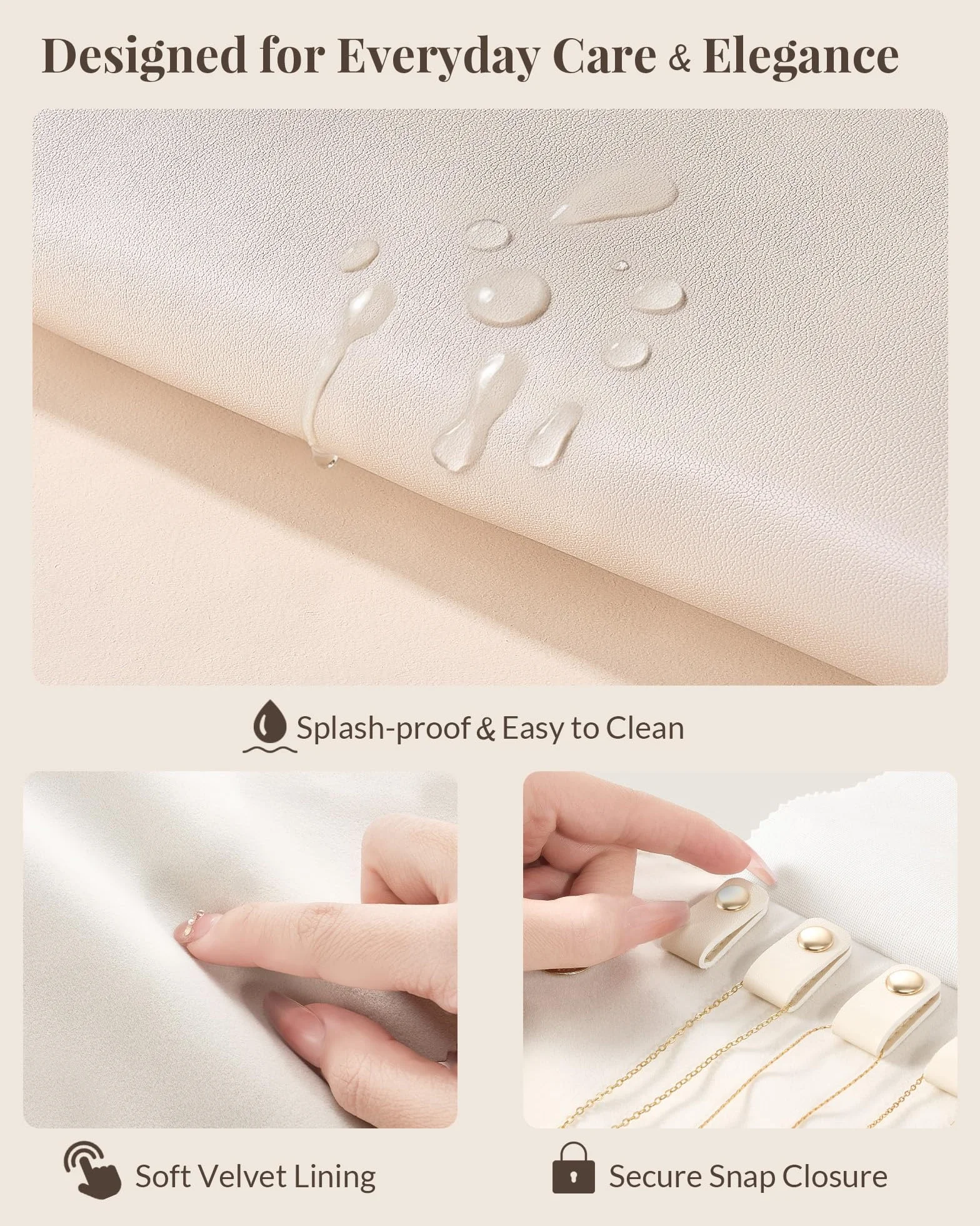 Lolalet Organizador de Collares de Viaje Antienredos, Bolsa de Joyas de Cuero Plegable y Enrollable para Collares, Cadenas y Pulseras - Blanco Crema, 12 Compartimentos