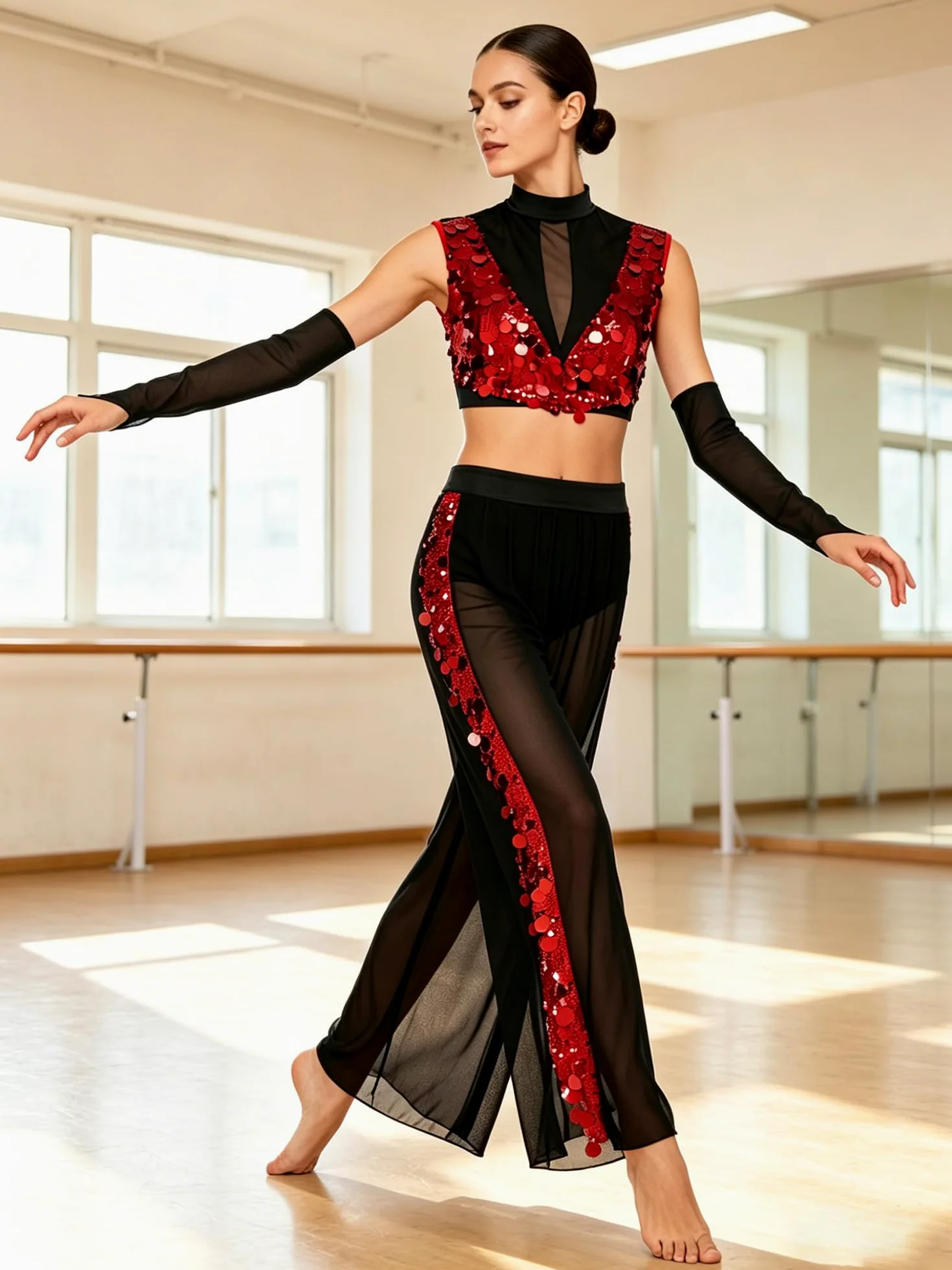 Disfraz de danza lírica para mujer, traje de dos piezas, parte superior de malla, traje de pantalón, traje de baile lírico, traje de actuación, baile de graduación