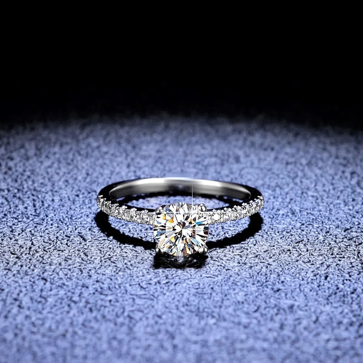 Anillos de oro para mujer, moissanite, 1 ct, oro blanco, solitario, anillos de boda, oro real para mujer