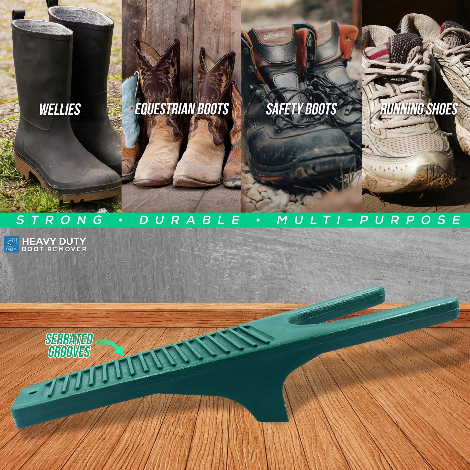 Extractor de botas de agua con rascador de construcción duradera, ideal para botas de equitación o caminar y zapatos de barro, color verde oscuro,
