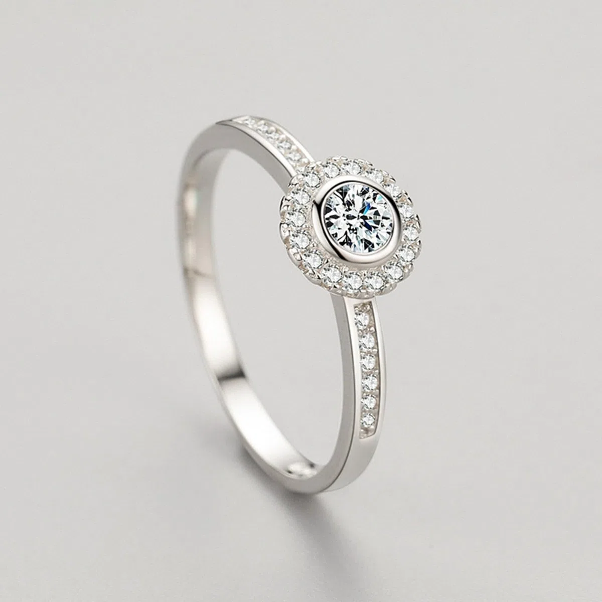 Anillo de oro blanco de 9 quilates para novia, anillos de pareja, 5 mm, diamante de laboratorio, color blanco, 0,5 ct moissanite