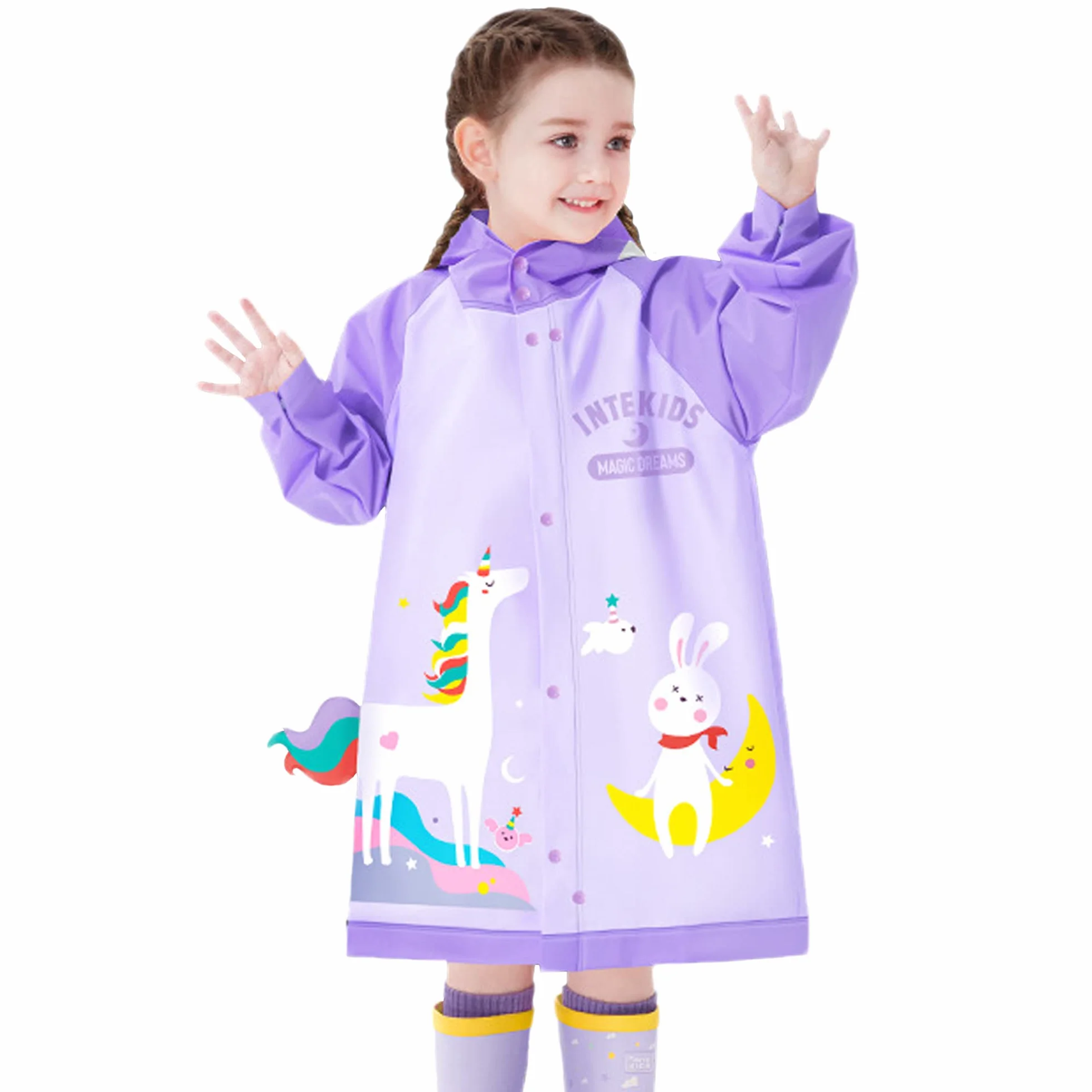 Fewlby Chubasqueros para Niños Niñas Poncho de Lluvia Ligero Abrigos Impermeables Infantiles Chaqueta Impermeable con Capucha Reutilizable Traje de Lluvia 1-12 Años