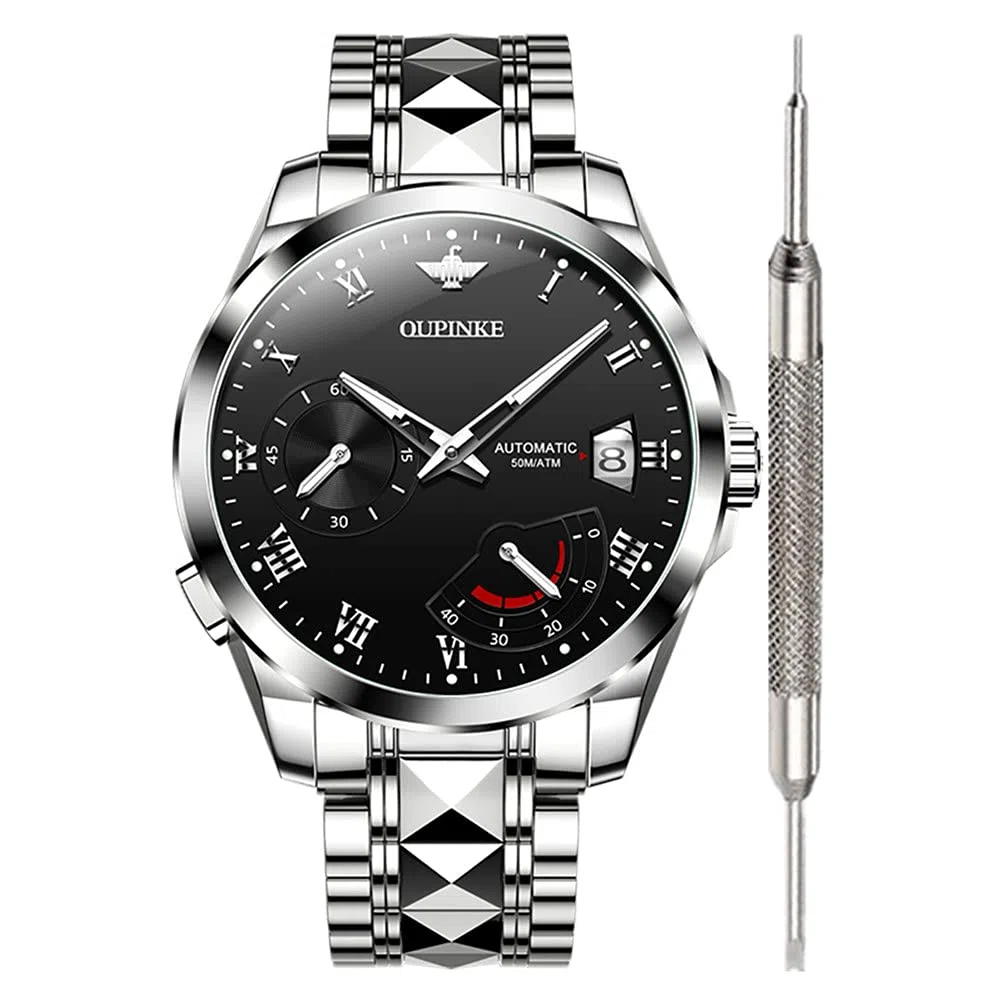 OUPINKE Relojes automáticos para hombres impermeables de cuerda automática relojes para hombres de moda mecánicos automáticos relojes, Negro,