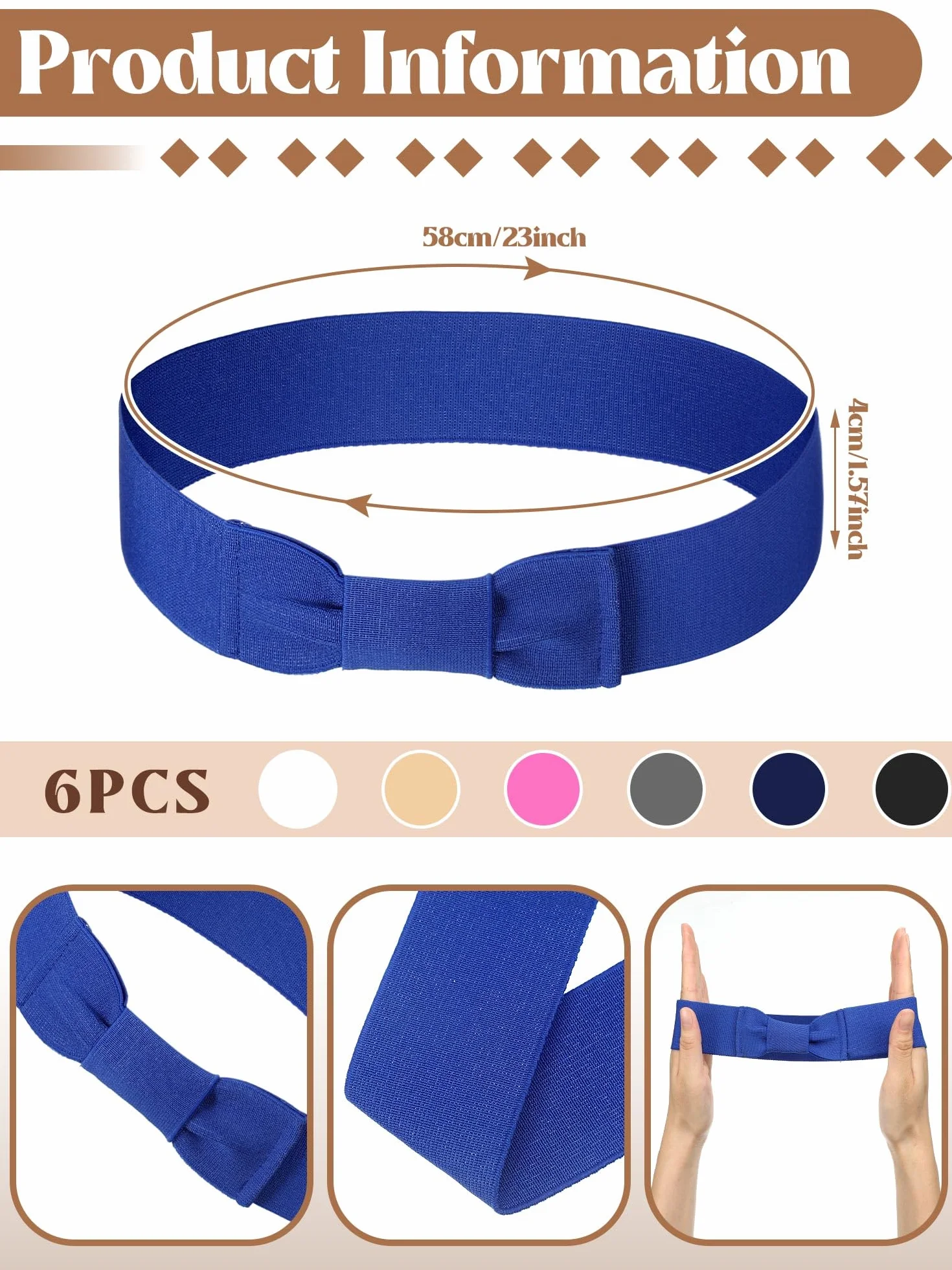 Tigeen 6 bandas elásticas con lazo para sombrero de vaquero para mujer, bandas para sombrero de fedora para sombrero, cinta de sombrero de paja Panamá, accesorios para sombreros