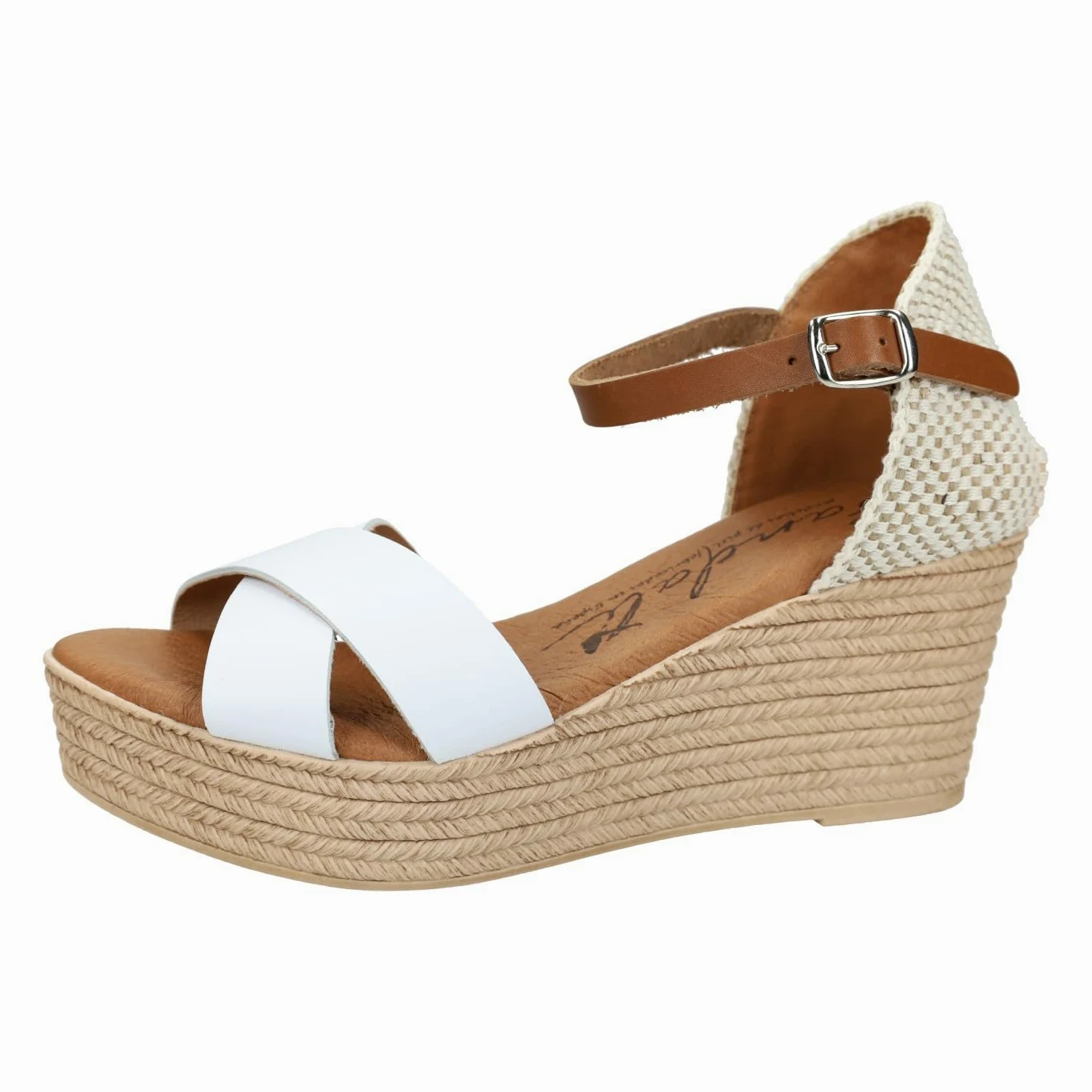 SANDALI M704 Blancas de Piel para Mujer con cuña de 6cm, Verano con cuña, Hechas en España Mujer