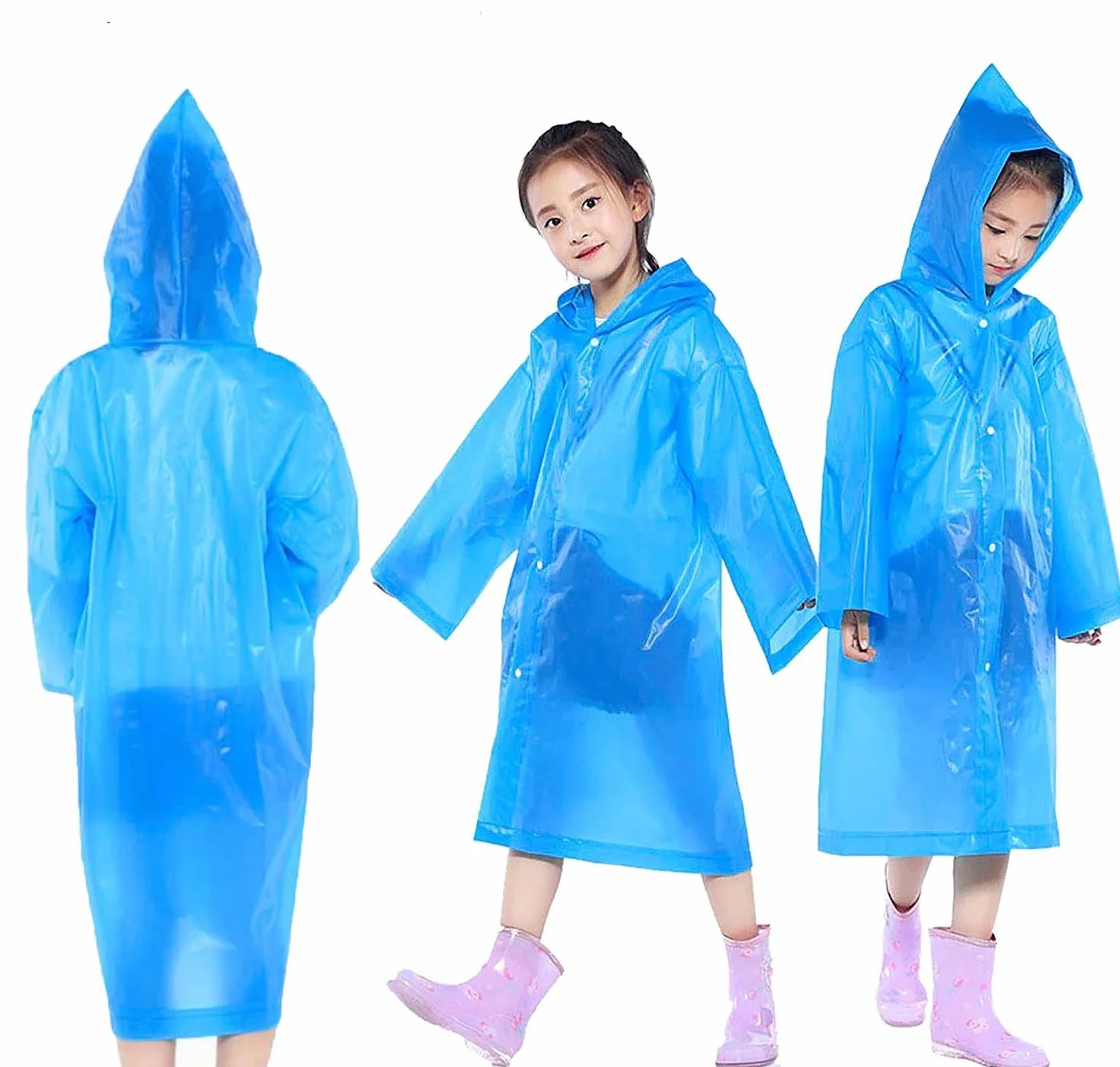 Chubasquero para niños, Poncho Impermeable Niña, Impermeable Transparente con Capucha y Botón, Reutilizable Chubasquero EVA,Chaquetas Traje de Lluvia Para Pequeños, Niños, Niñas, Senderismo
