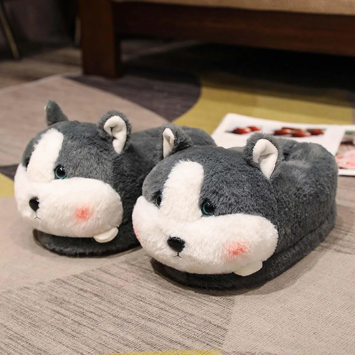 Pantuflas para mujer, diseño de animales de dibujos animados con tacones acolchados, para invierno, cálidas, para interiores