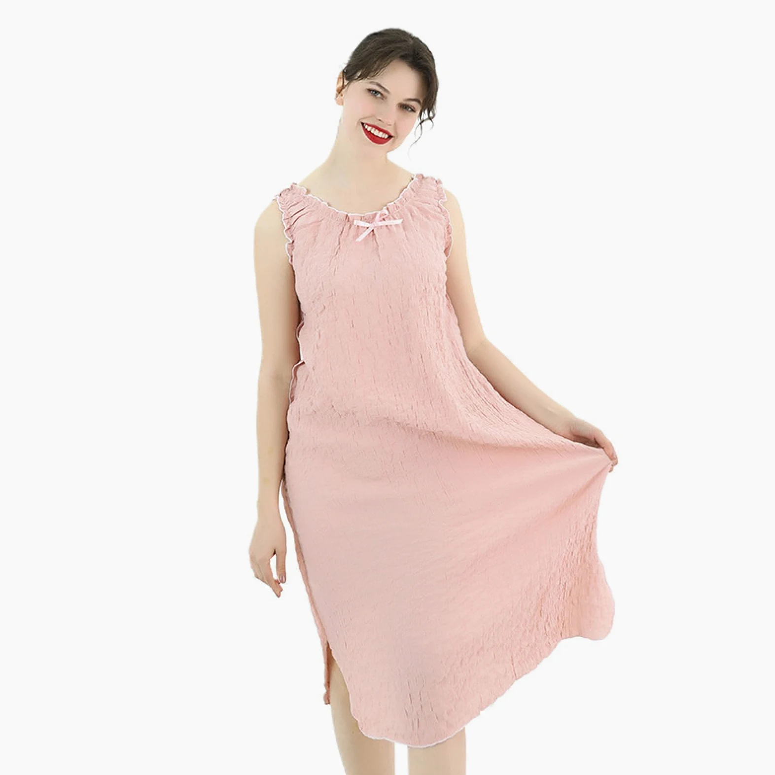 OFFSUM Ropa De Dormir De Talla Grande De Color Sólido Camisón Sin Mangas De Verano Lencería Sexy hasta La Rodilla Sin Espalda Ropa De Casa