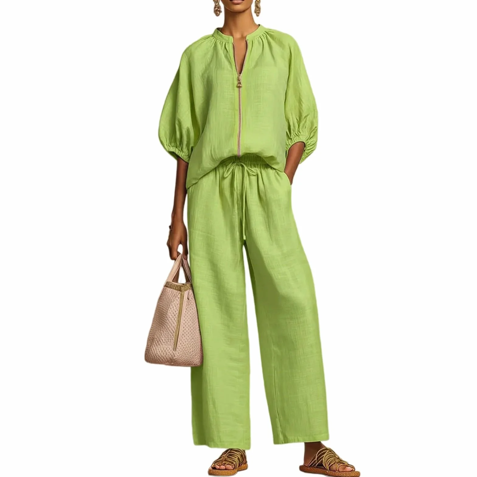 Conjunto Mujer Verano 2 Piezas Moda raje de Primavera Ligero Chndal Blusa Pantalones Ropa Playa Vacaciones Deportivo Casa Trabajoconjunto de mujerVerstil y fcil Combinar