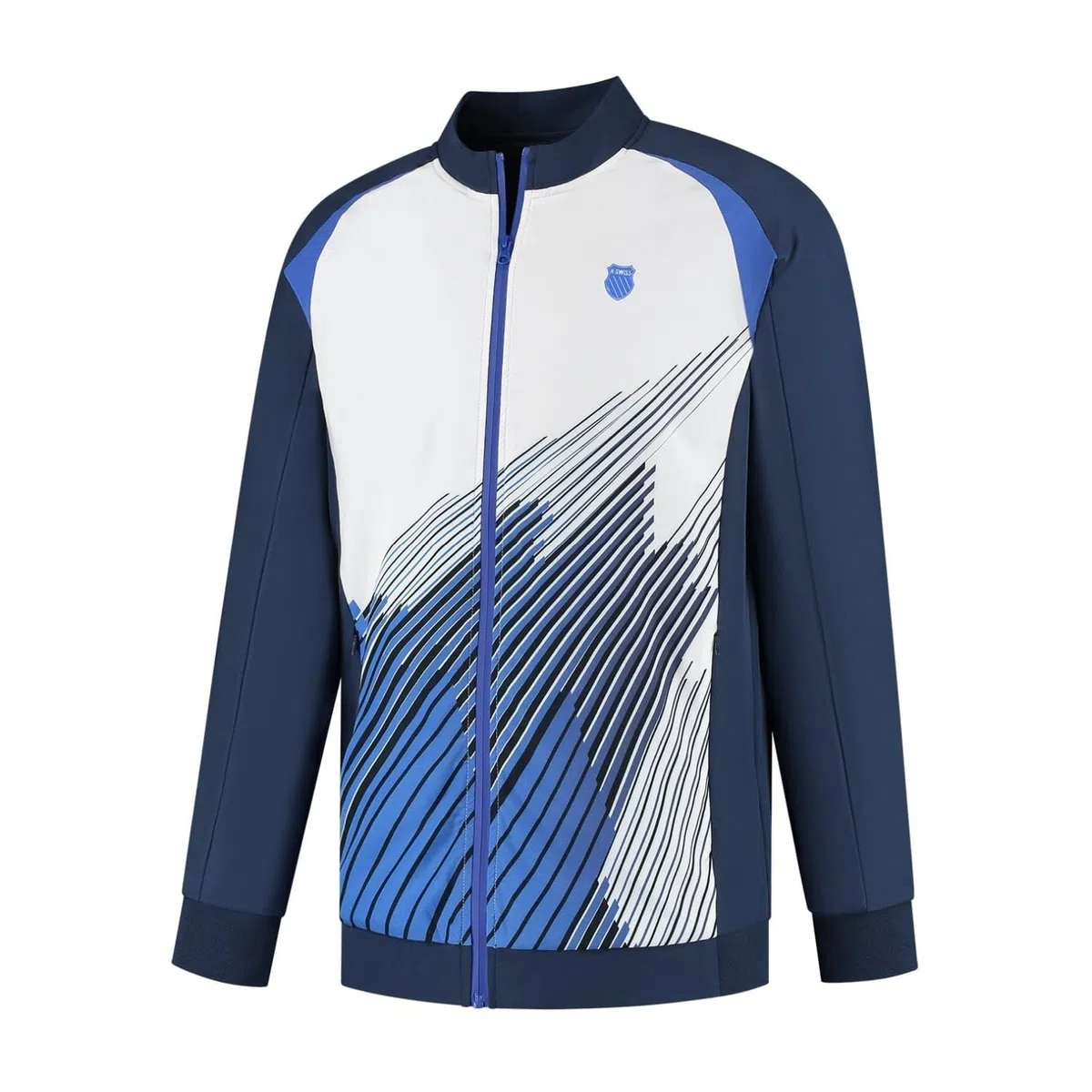 Chaqueta Deportiva K-Swiss Hypercourt 8 – Azul Marino/Blanco/Azul Deslumbrante | Chaqueta Masculina de Tenis/Padel de Alto Rendimiento