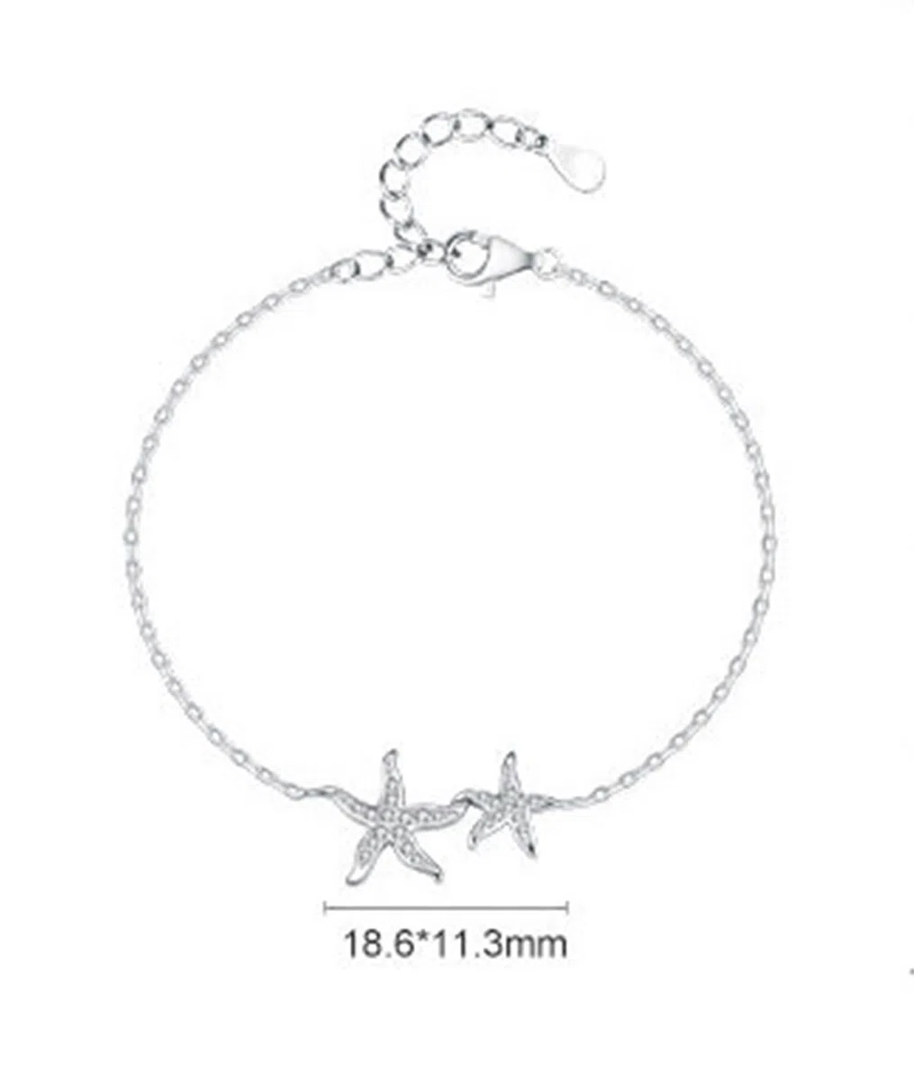 Pulsera de la amistad para mujer, pulsera minimalista de estrella de mar con diamantes creados para mujer, oro blanco de 18 quilates, tamaño 20 + 3 cm