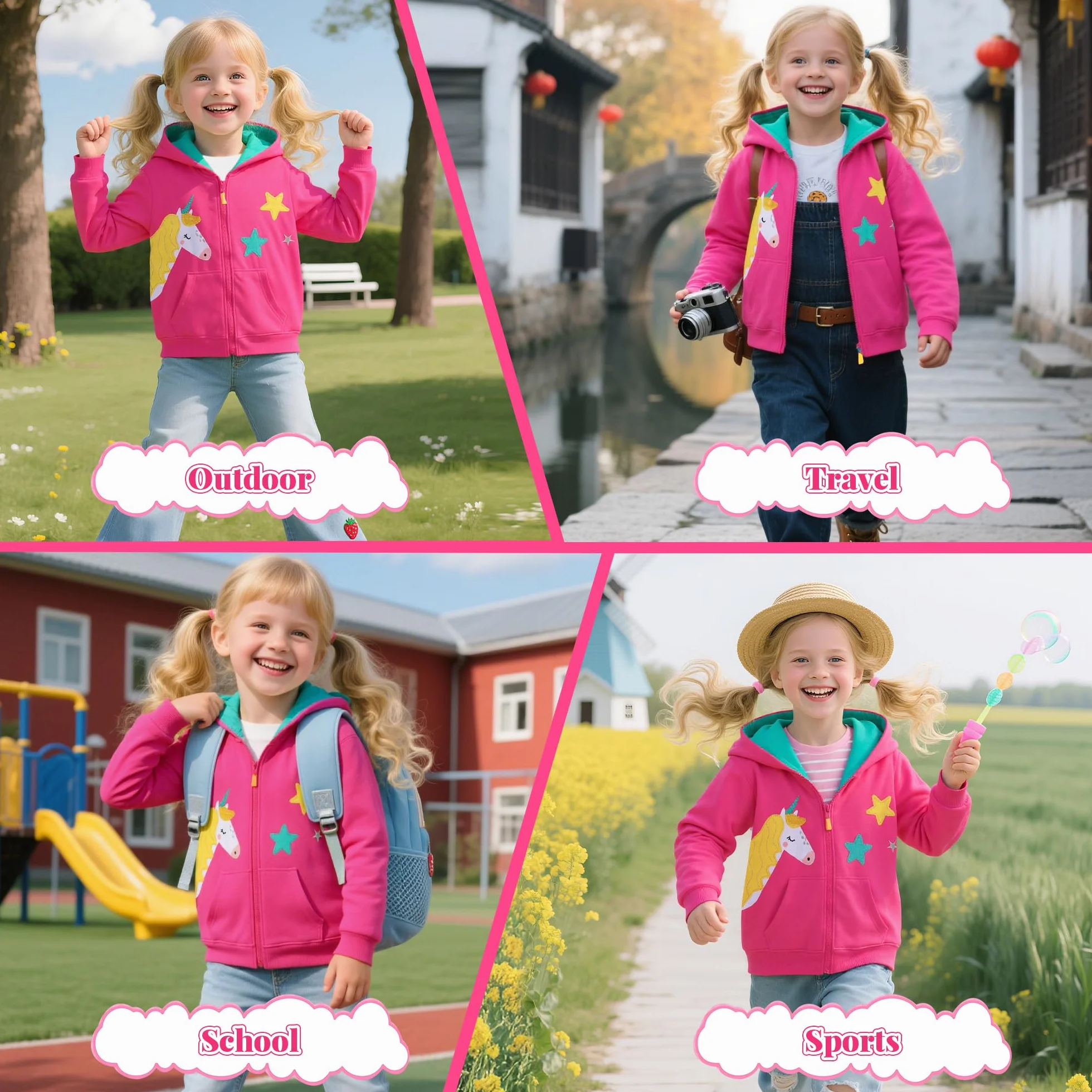 Sudadera con Capucha y Cremallera Niñas Algodón Mangas Largas Casual Chaqueta Moda Lindo Animal Hoodie Tops con Bolsillos Ropa para Niña de 3 a 8 Años