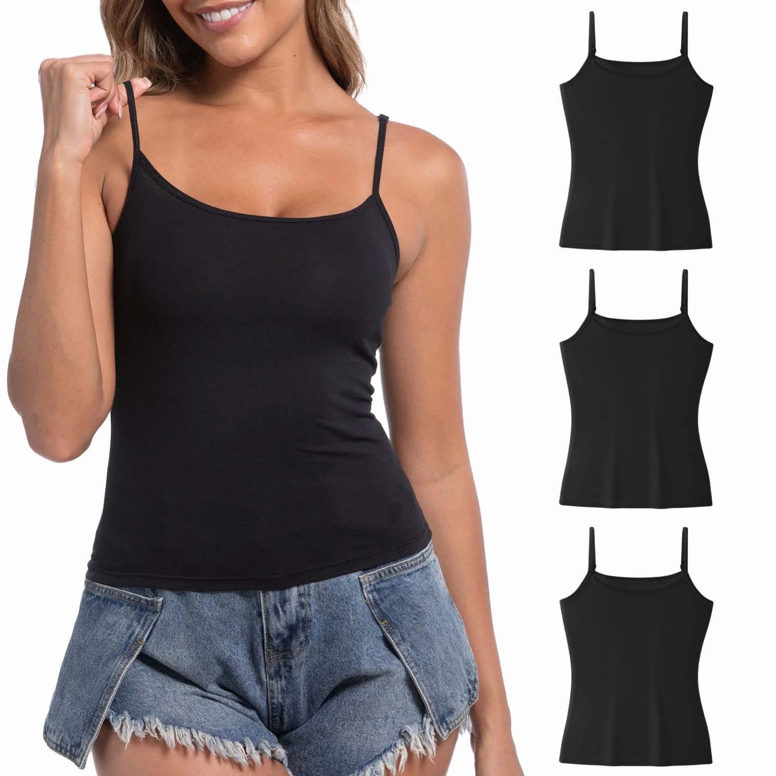 Camiseta de Tirantes Básica de Algodón para Mujer con Tirantes Ajustables sin Mangas Chaleco de Verano Suave y Ligero Ajustado y Casual Disponible en Pack de 3