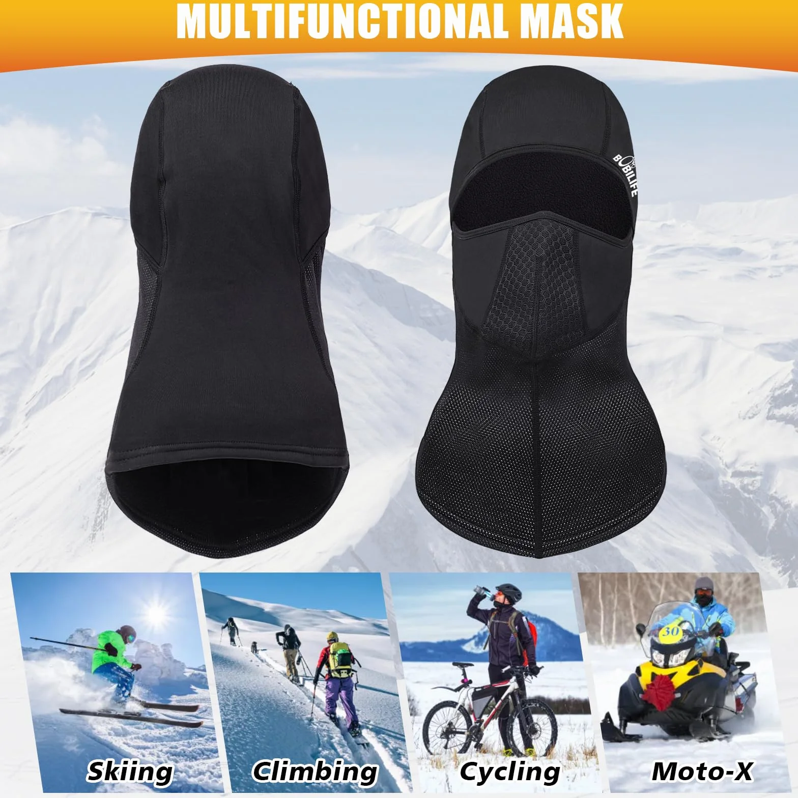 Pasamontañas térmico resistente al viento, elástico, transpirable, para clima frío, invierno, cálido, para ciclismo, esquí y pesca en hielo (negro), Negro -, Talla única