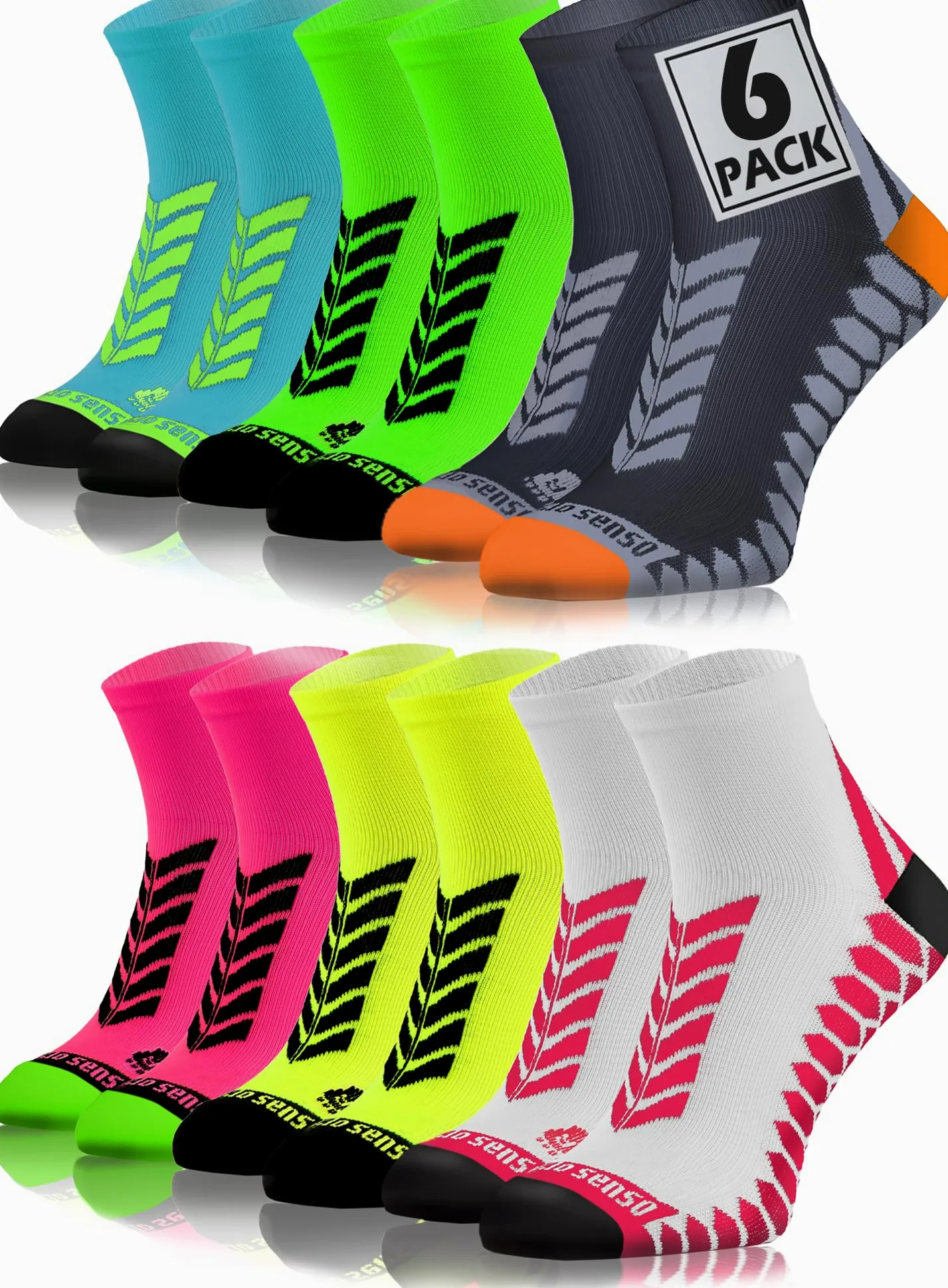 Sesto Senso Calcetines Deporte Colores Cortos Hombre Mujer 6 Pares Gris Verde Turquesa Blanco Amarillo Rosa 39-42 6 Pack Mix