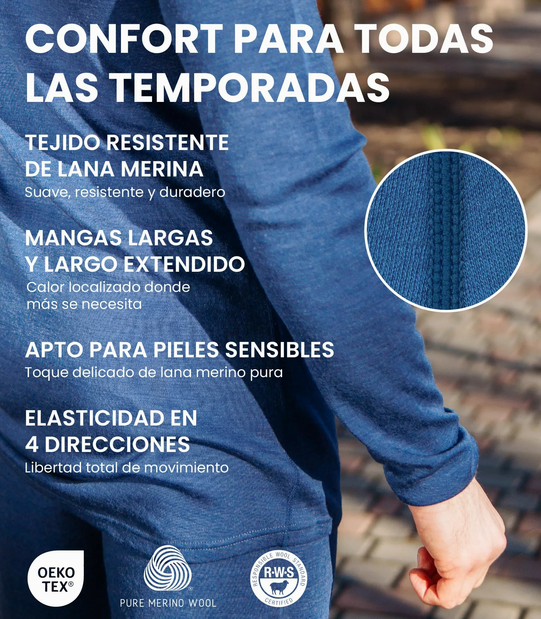 Merino.tech Camiseta Termica Lana Merino Hombre - Ropa Térmica 100% Lana | Absorbe humedad, capa base para todo el año. Pesos: Ligero, Medio y Pesado