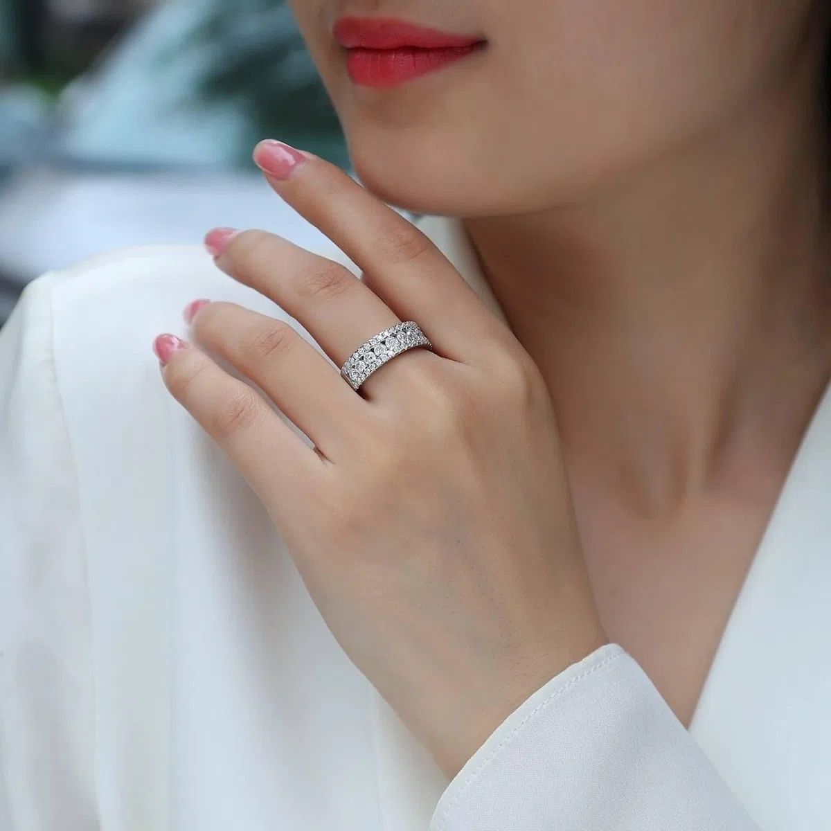Anillo para novia, anillos de plata, estilo bohemio, lujoso, moissanita, oro blanco y platino, regalos únicos para mujer