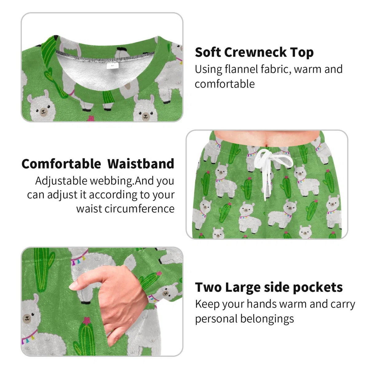ALAZA Conjunto de pijama de forro polar para mujer, lindo panda y bambú, ropa de descanso de dos piezas, ropa de dormir térmica, pijama súper suave, talla S