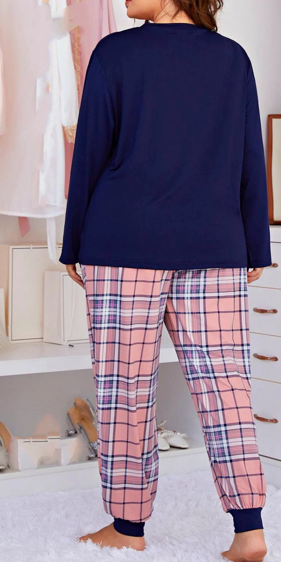 Pijamas Para Mujer Tallas Grandes Top Negro Rosa Pantalones A Cuadros Conjunto De Ropa De Dormir Mujer Pijama De Dos Piezas Suave Clásico Casual Loungewear Regalo Para Esposa Novia Mamá Día De La