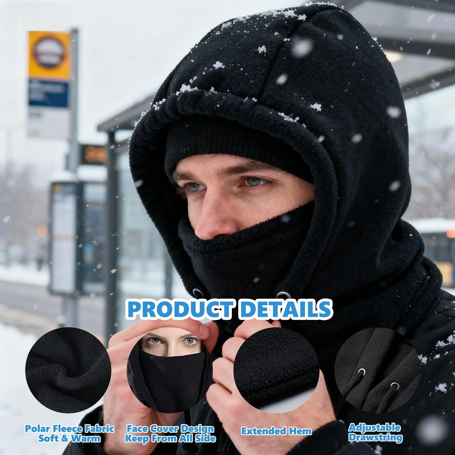 Pasamontañas Térmicos de Invierno, Multifuncional Prueba de Viento Cálido Máscara Ajustable, Mascarilla Moto Térmica Forro Polar para Mujeres Hombres Deportes Aire Libre Correr Esquí Ciclismo, Negro