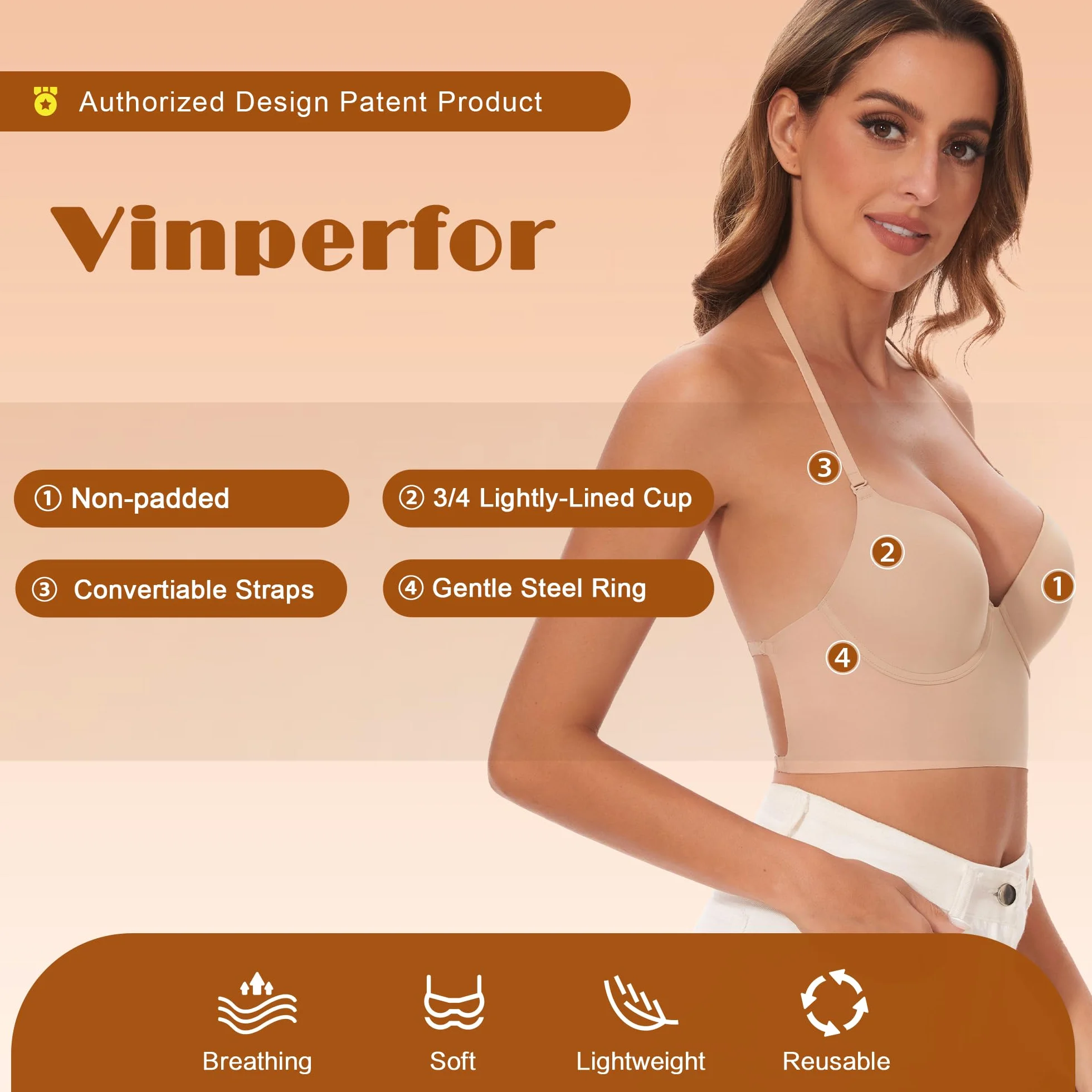 Sujetador de espalda baja para mujer sin costuras halter multiway con tirantes convertibles
