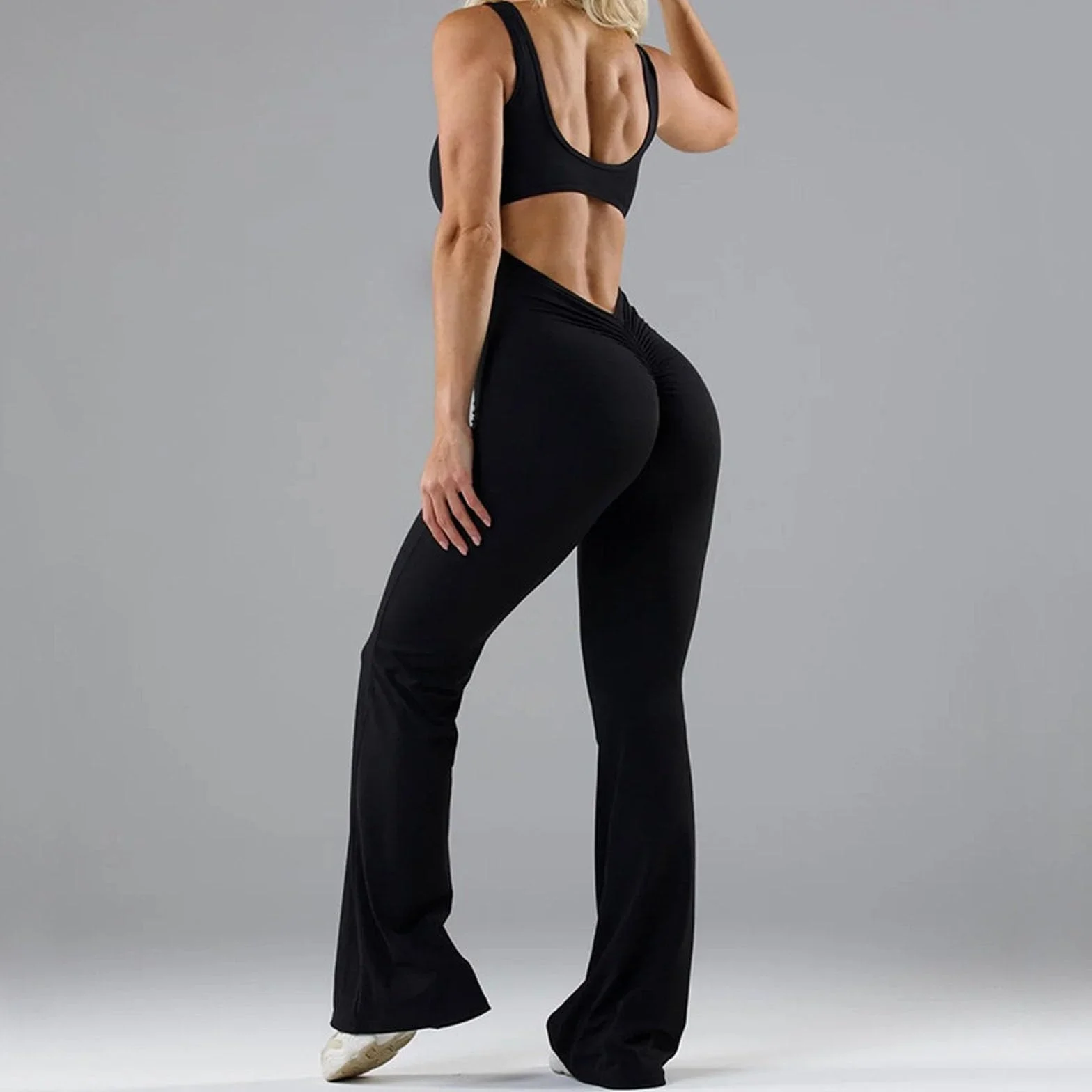 Mono deportivo mujer sin mangas levantamiento caderas vientre acolchado pecho leggings pierna acampanada largos