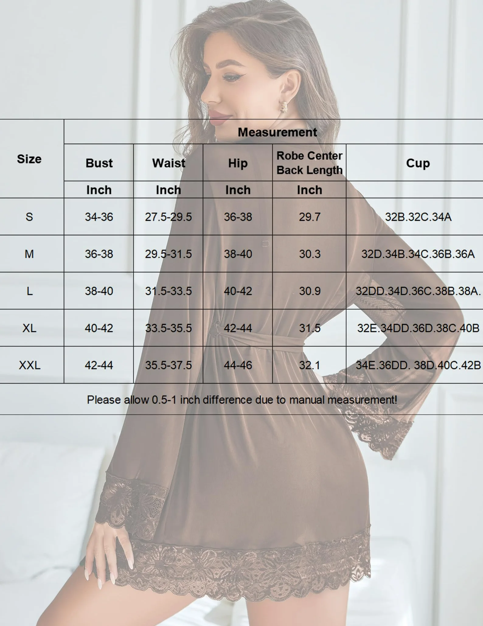 Conjunto de lencería sexy para mujer, 2 piezas, body de encaje con bata kimono de malla | Cuello en V profundo, correas ajustables, babydoll transparente, boda, luna de miel, S-XXL