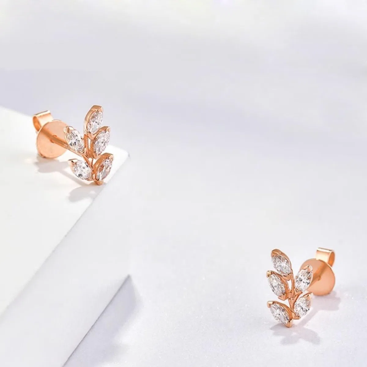 Pendientes de oro rosa con diamantes marquesa de 9 quilates, 14 quilates y 18 quilates, aretes de tuerca de oro real para mujer