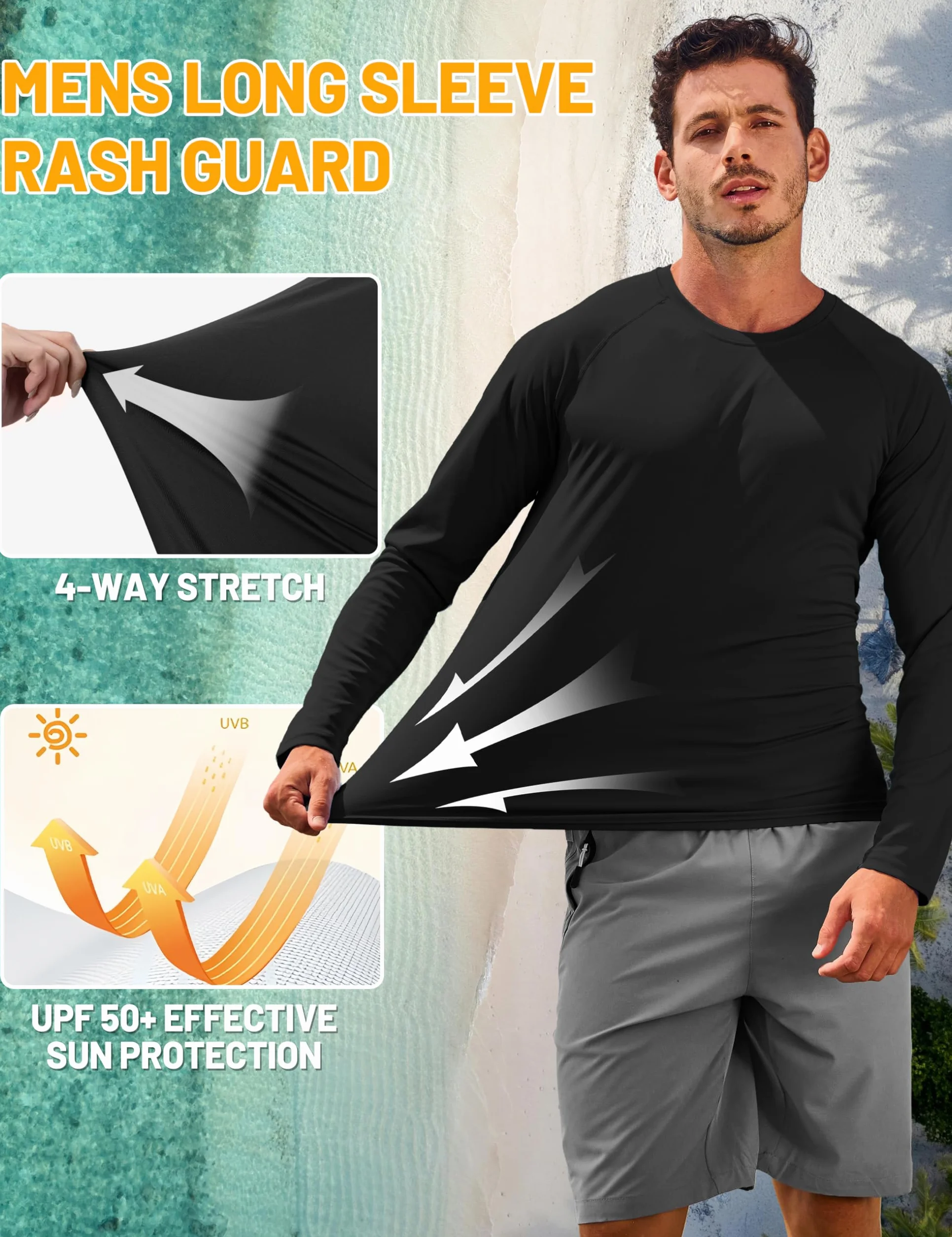 TACVASEN Camiseta Hombre Manga Larga UV UPF 50+ Turquesa S