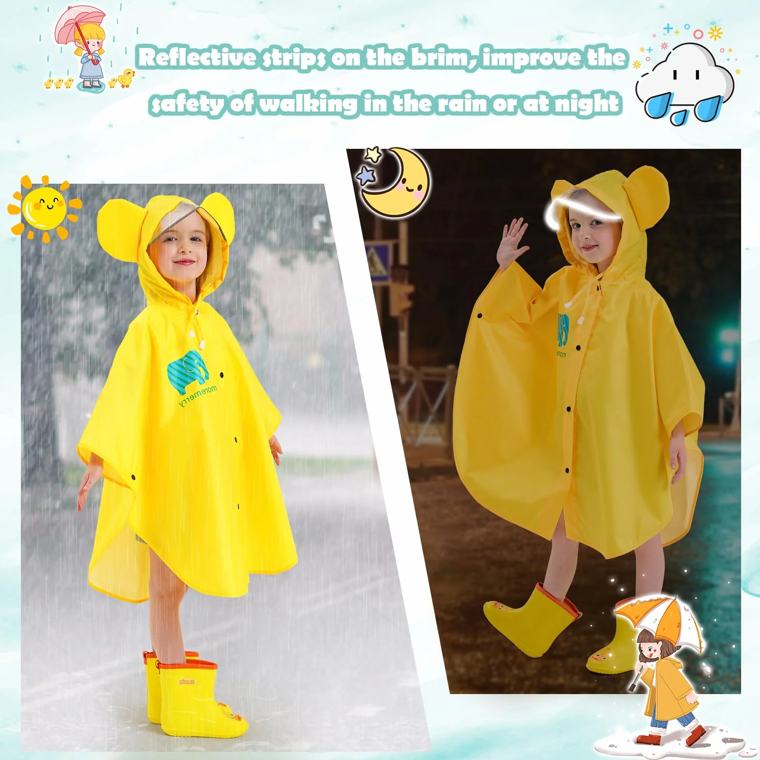 Chubasquero Niños Poncho Impermeable Capa de Lluvia Plegable Portátil con Bolsa Poncho Infantil Lluvia Chubasquero Impermeable y Transpirable