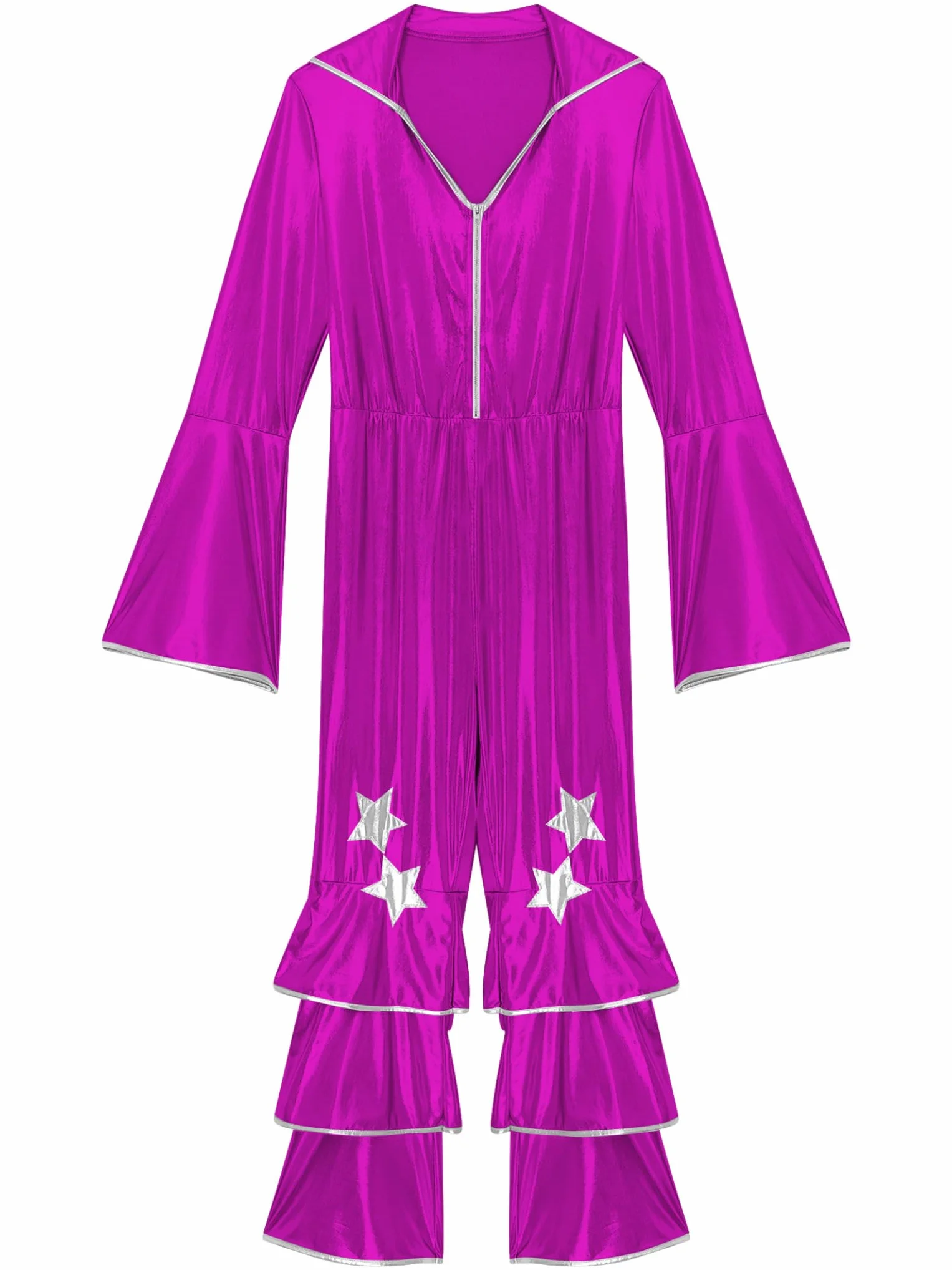 Mono Metalizado Acampanado Largo Mujer Disfraz Holográfico Mamma Mia Discoteca Años 70 S-4XL