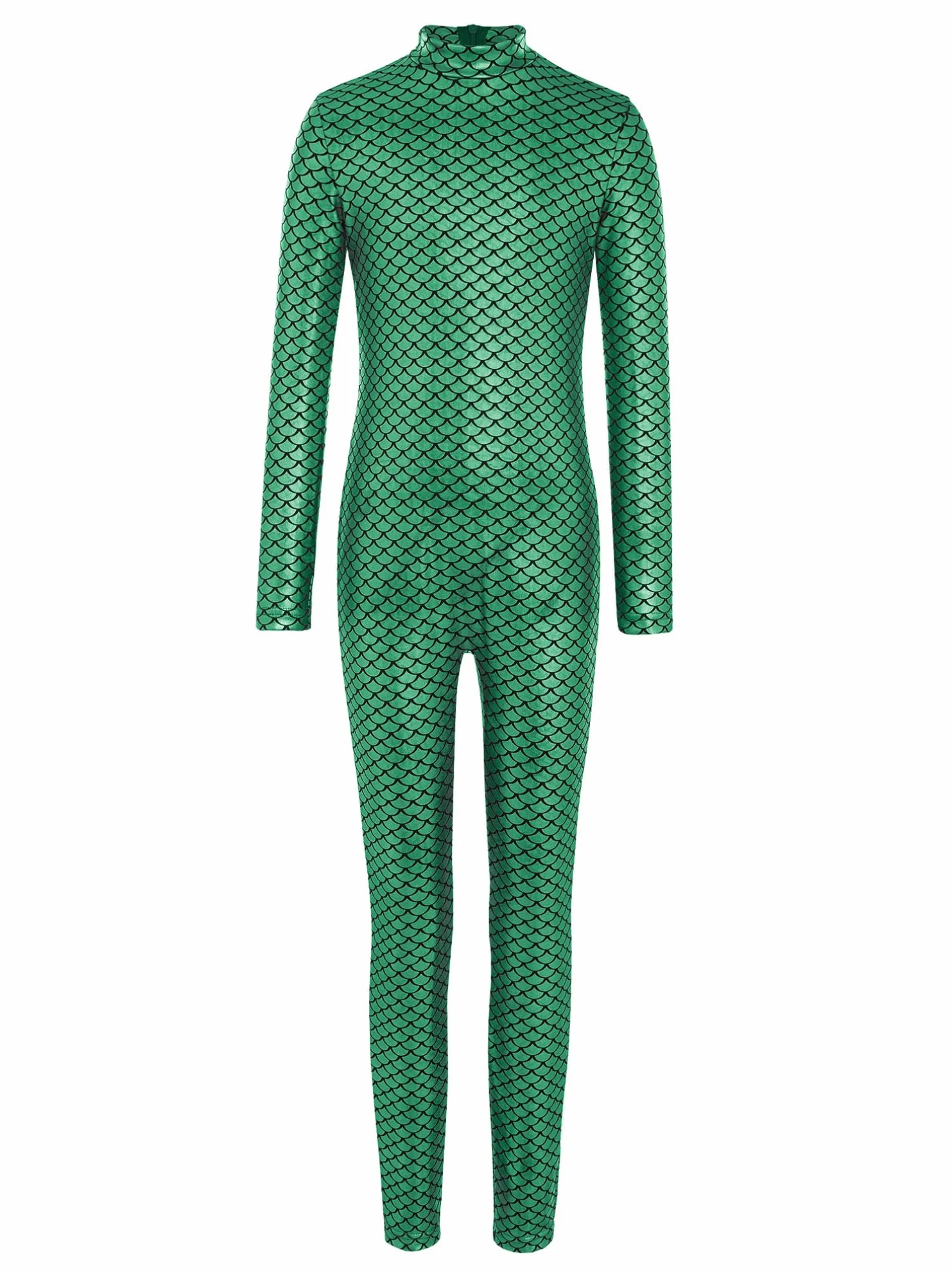 Agoky Mono Metálico para Niñas Body Cuello Alto Mangas Largas con Estampado Escamas De Pescado Mono De Gimnasia Deportivo