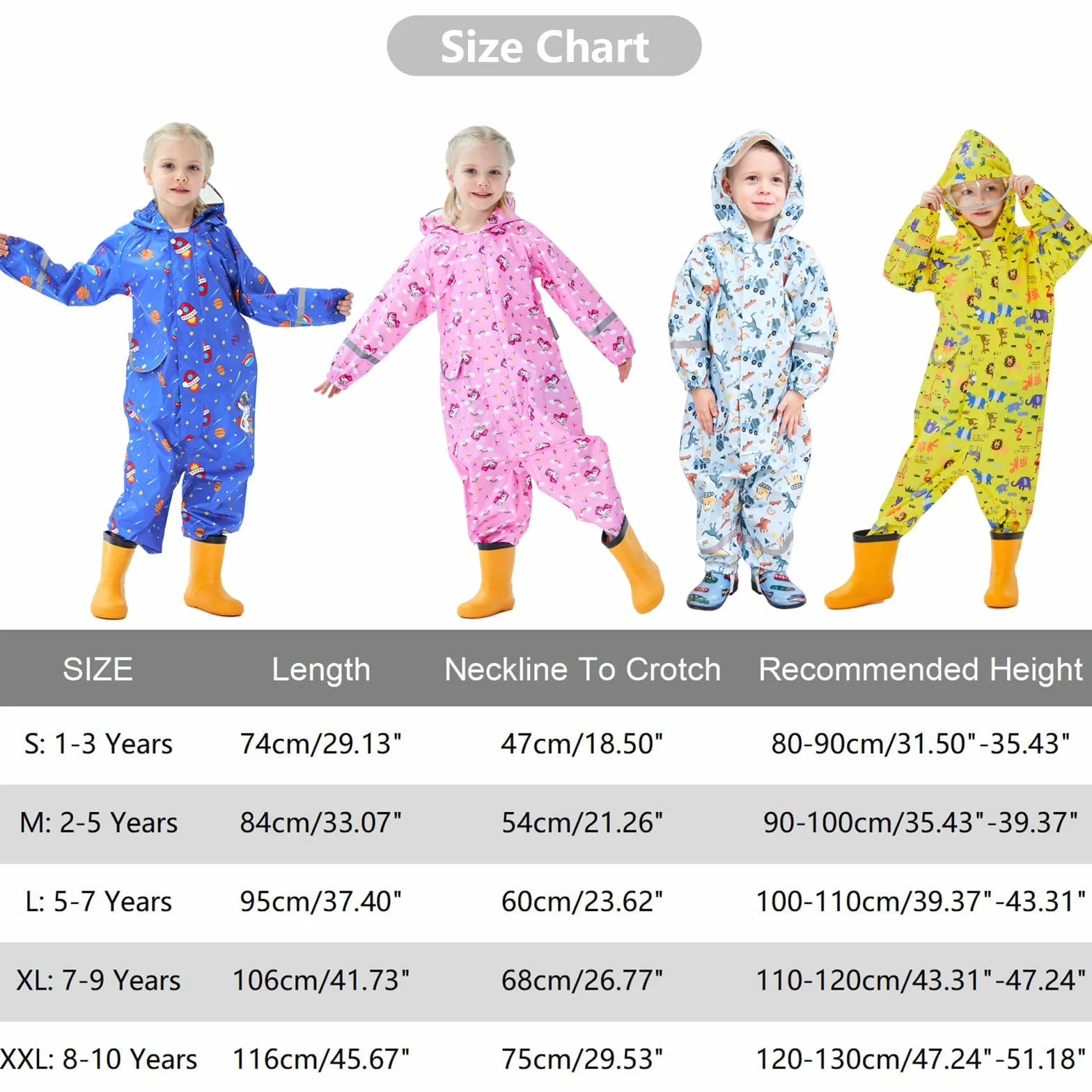 Traje de Lluvia Niños Niñas Chubasquero de Una Pieza Niños Mono Impermeable Transpirable Poncho de Lluvia Ligero Traje de Barro Cremallera Ropa de Lluvia 1-10 Años