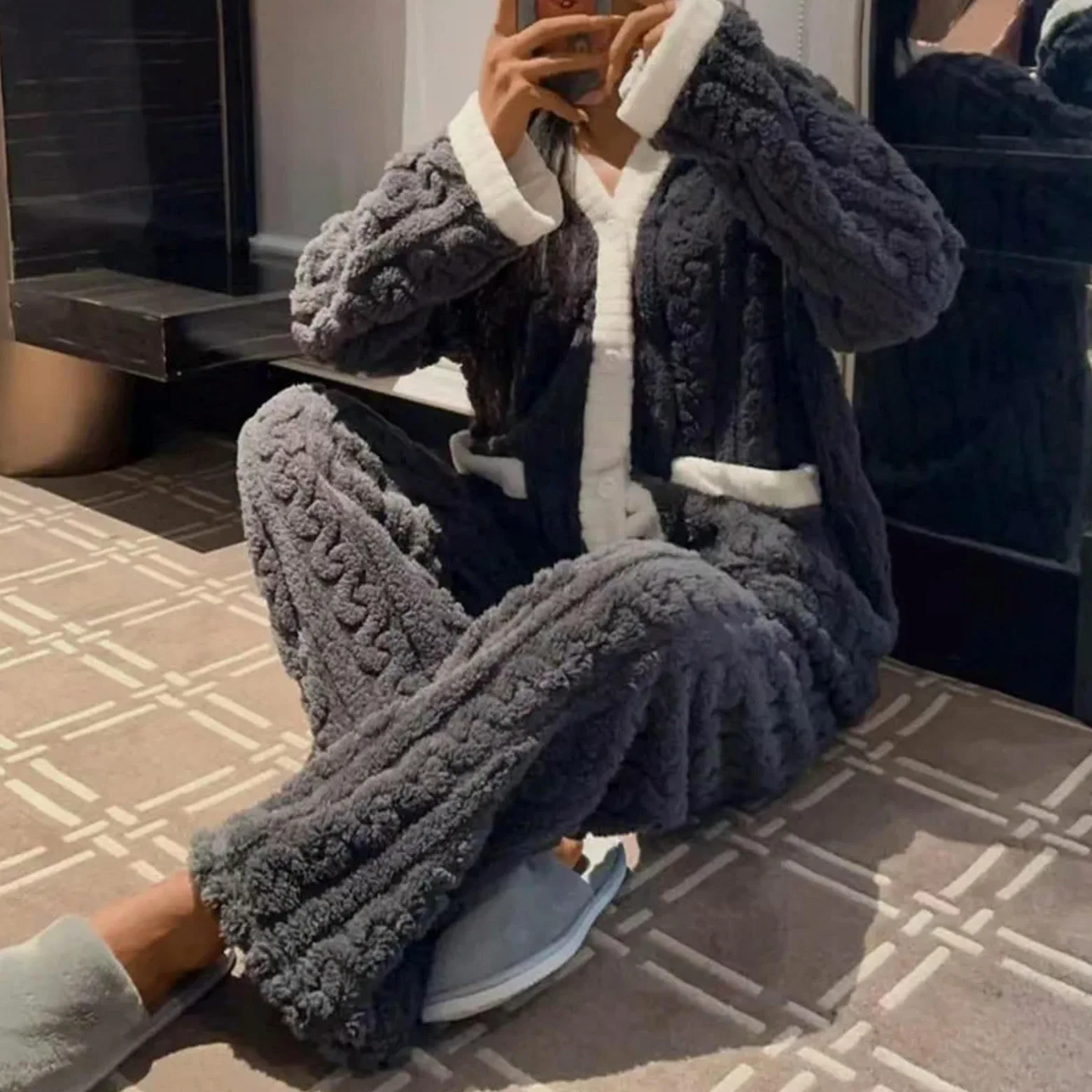 MdybF Pijama Mujer Mujeres Pajamas Sets Autumn Winter Winter Cálido Espeso Homewear De Manga Larga Cartoon Sleepwear Pajamas Traje