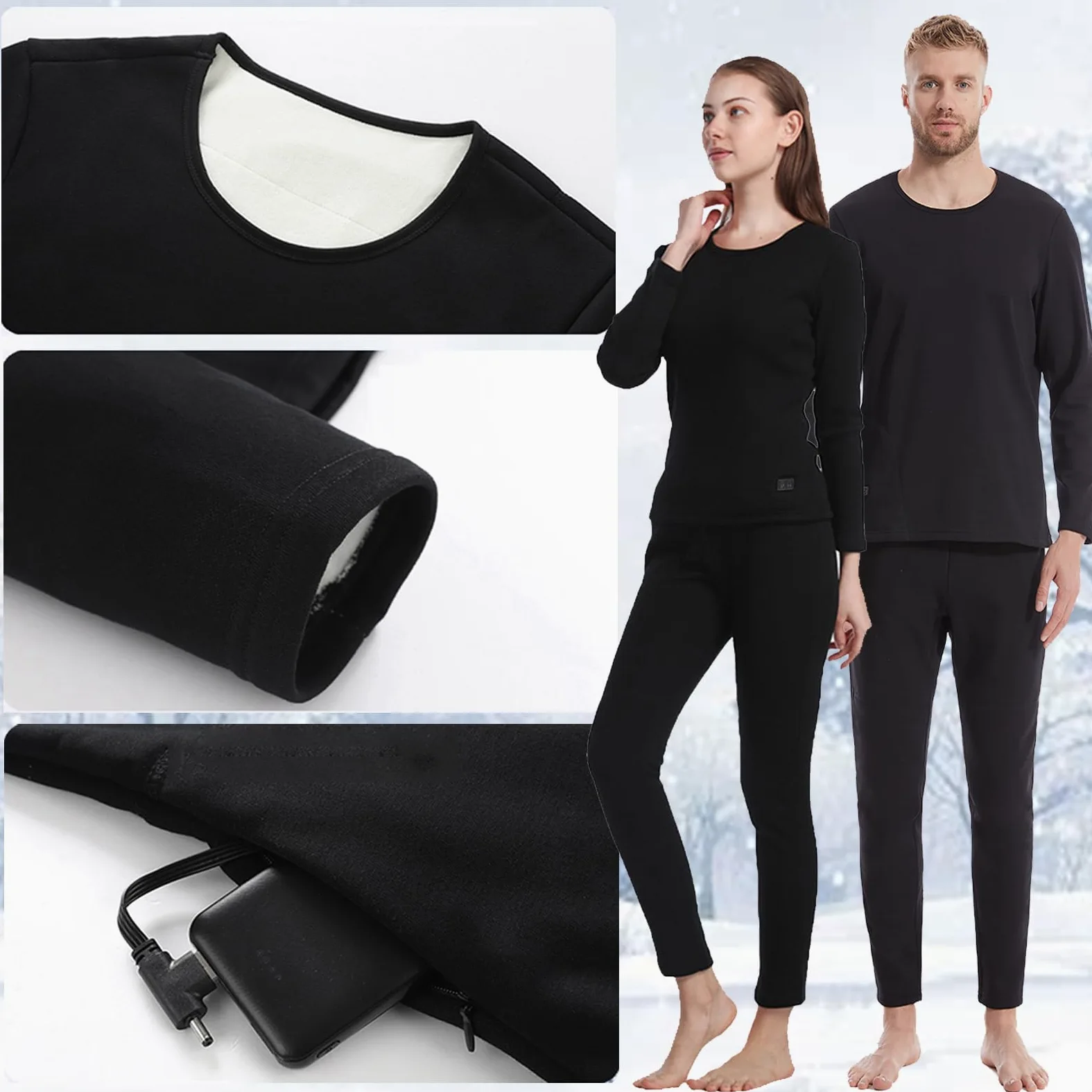 Hombres Mujeres Conjunto De Ropa Interior Calefactada, Inviernos Calefacción Exterior De 30 Zonas Térmicas Y Pantalones Protección contra El Frío, con Batería